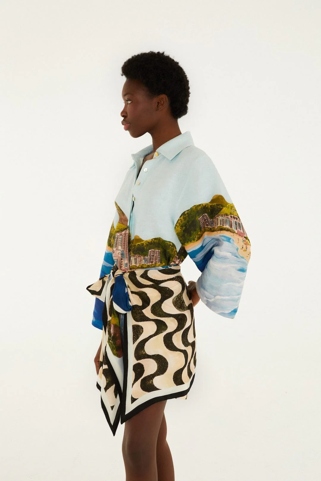 Multicolor Copacabana Beach Euroflax Premium Linen Long Sleeve Kimono - Image 6