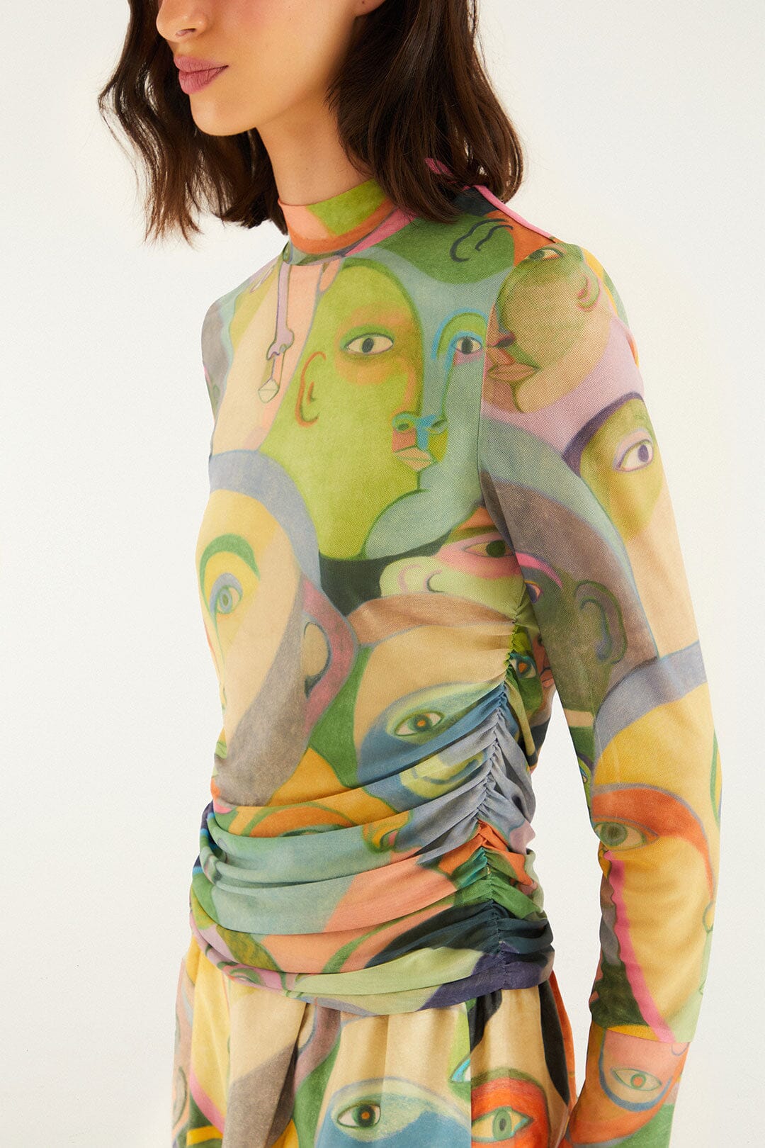 Crowded Series Drawing Long Sleeve Tulle Blouse - Image 3