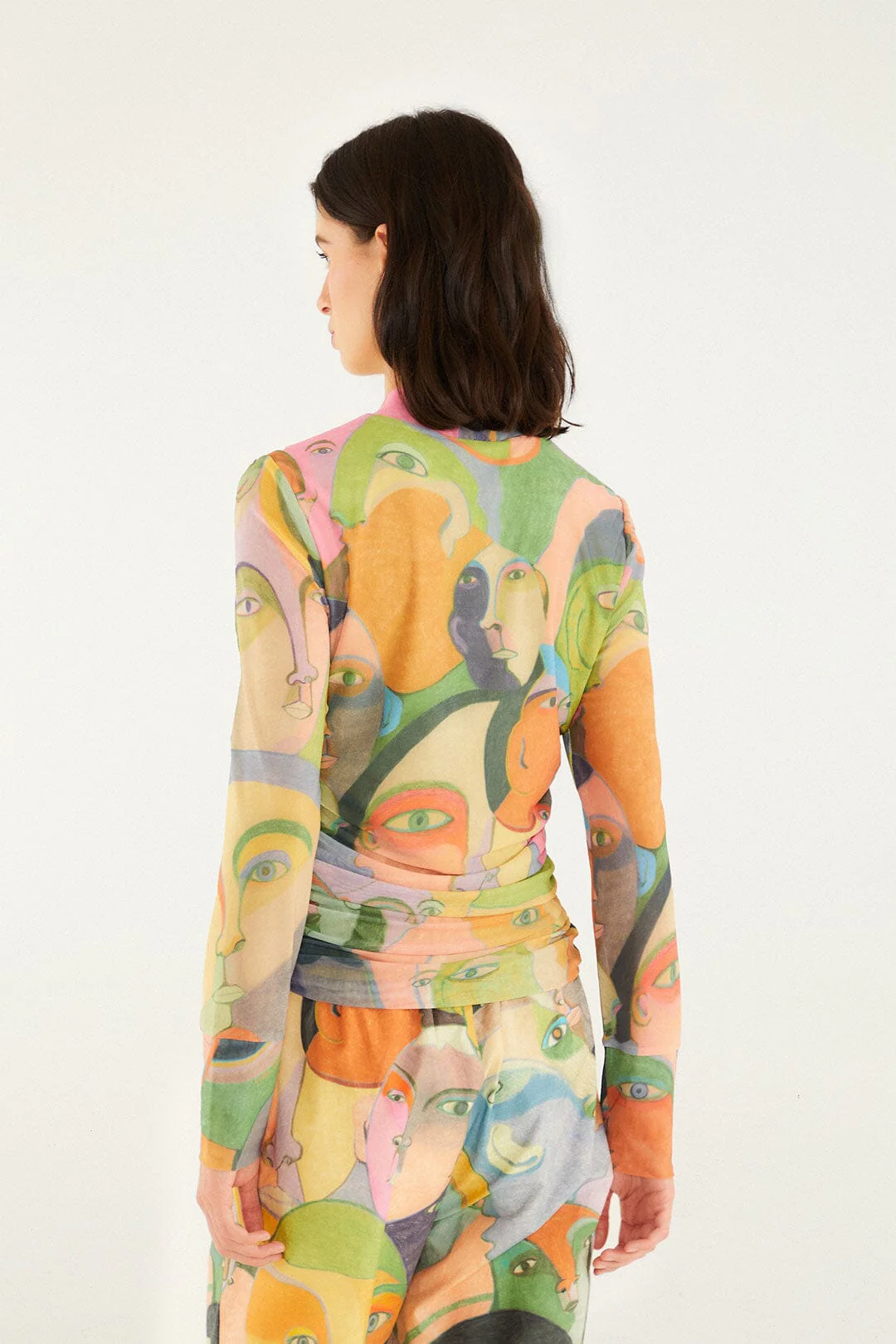 Crowded Series Drawing Long Sleeve Tulle Blouse - Image 4
