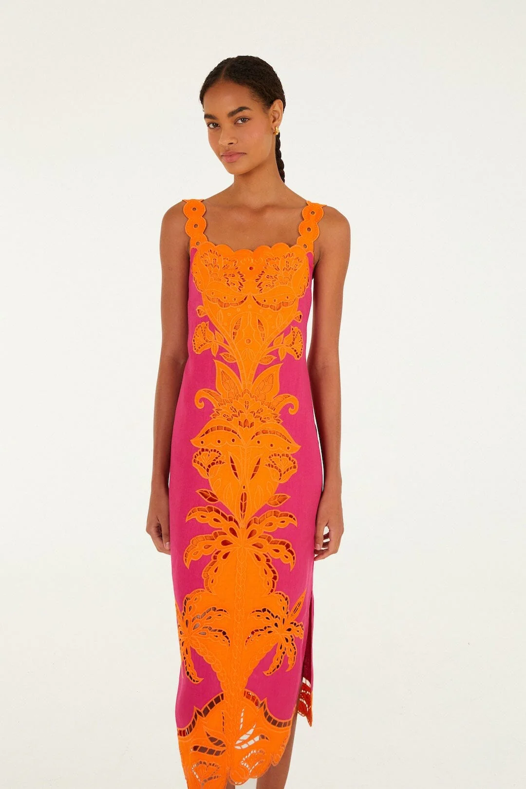 Pinke Cutwork Euroflax Premium Linen Midi Dress - Image 4