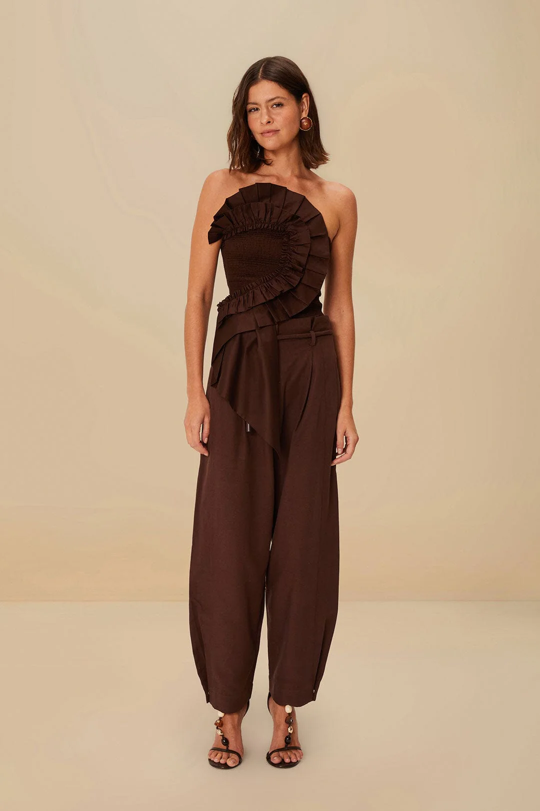 Dark Brown Smocked Organic Cotton Top - Image 2