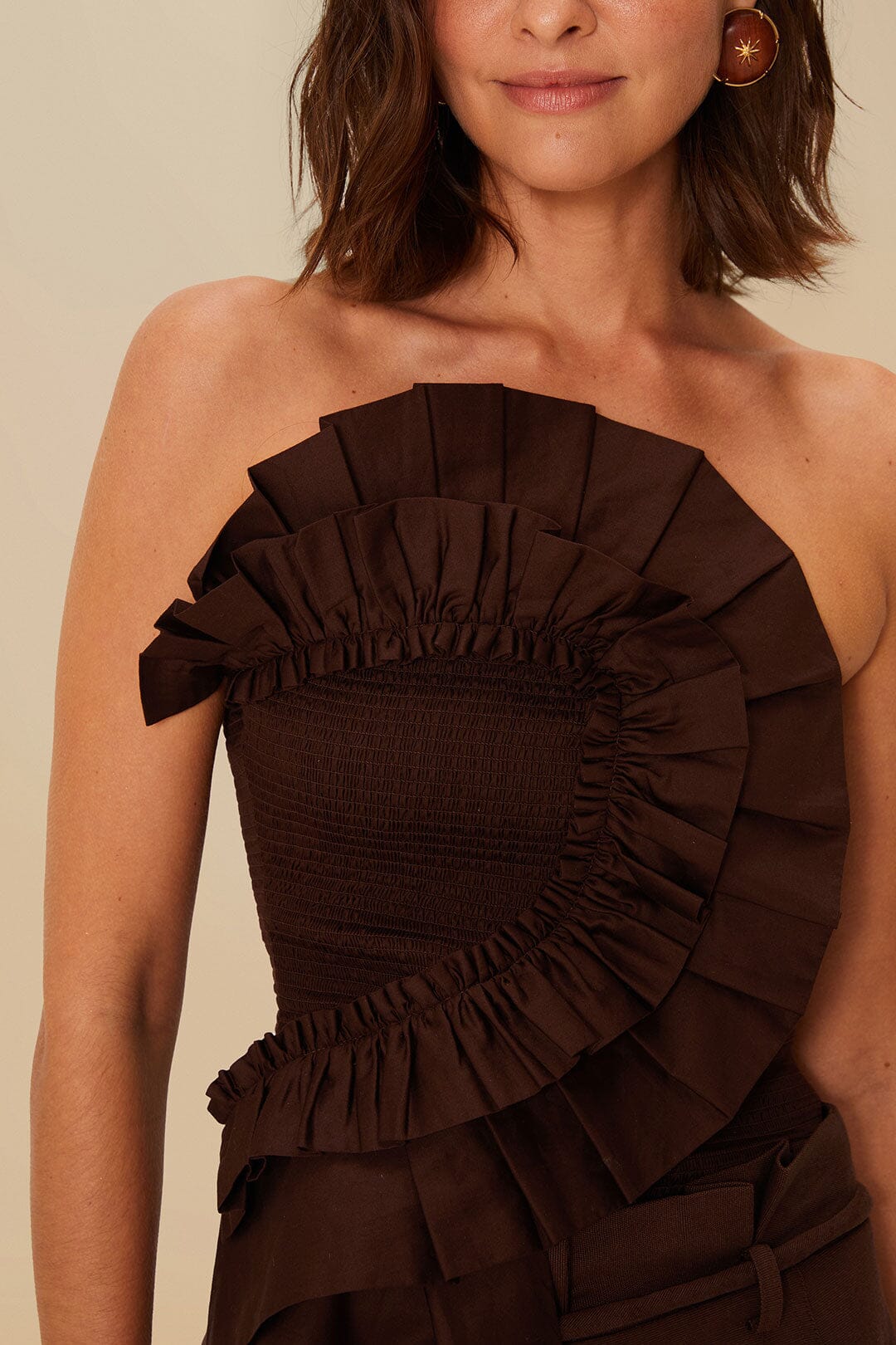 Dark Brown Smocked Organic Cotton Top - Image 3