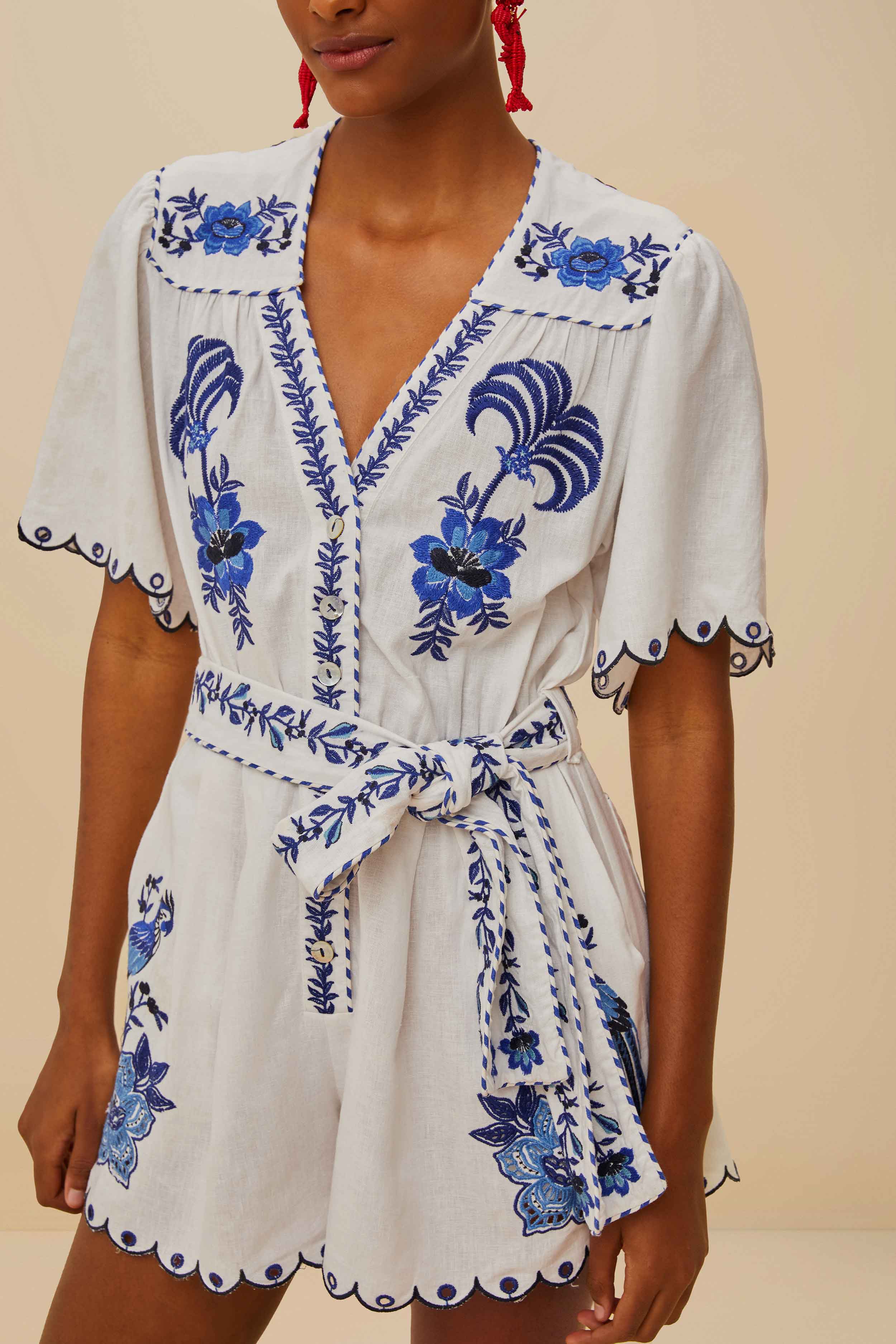 Blue Delicate Forest Richelieu Embroidered LENZING™ ECOVERO™ Euroflax™ Romper - Image 3