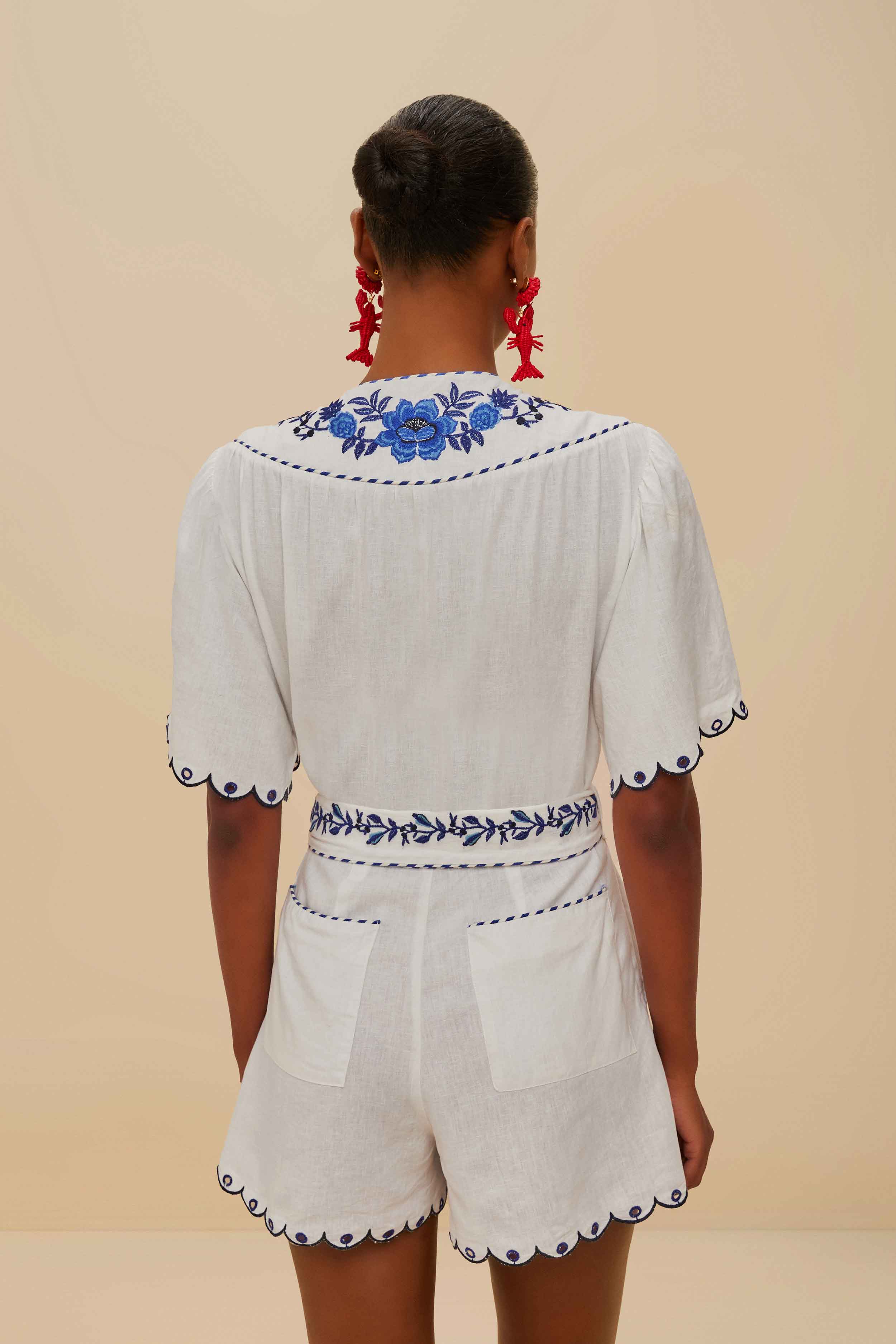Blue Delicate Forest Richelieu Embroidered LENZING™ ECOVERO™ Euroflax™ Romper - Image 4