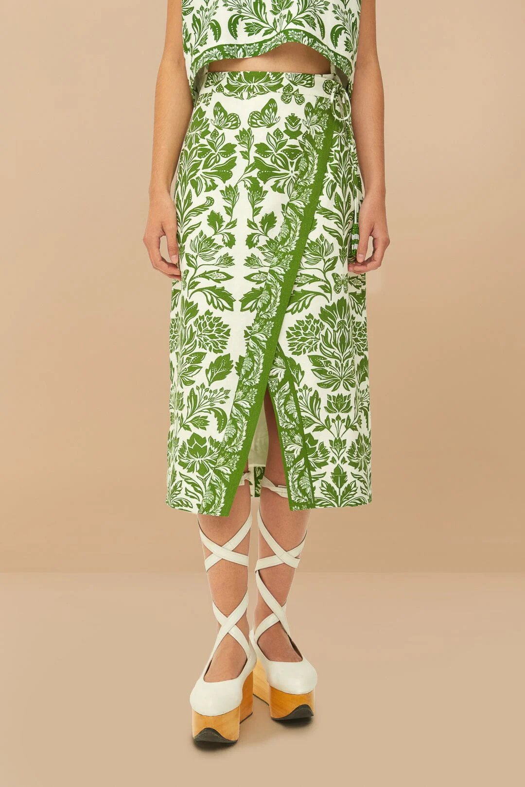 Green Delicate Tapestry LENZING™ ECOVERO™ Euroflax™ Midi Skirt - Image 2