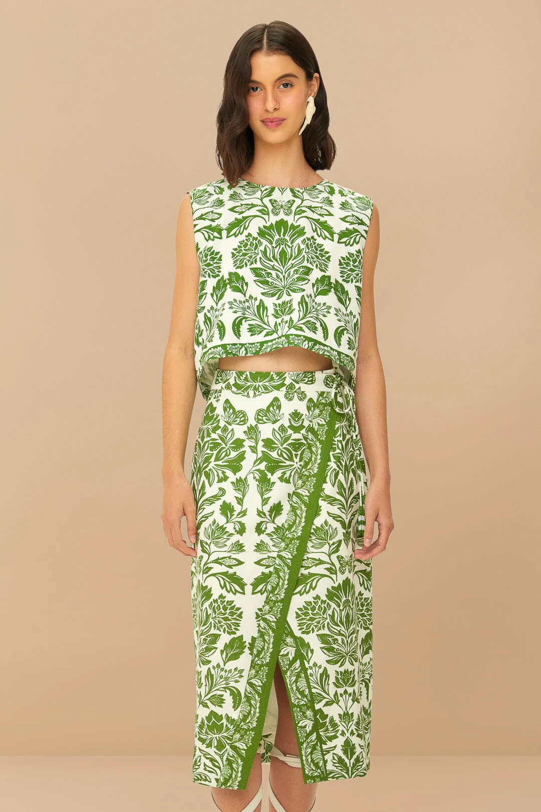 Green Delicate Tapestry LENZING™ ECOVERO™ Euroflax™ Midi Skirt - Image 3