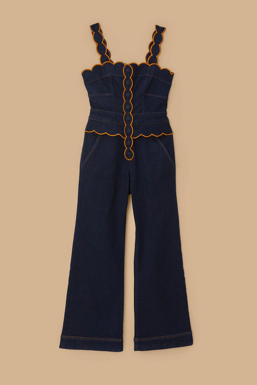 Dark Denim Wavy Trim Jumpsuit - Image 5