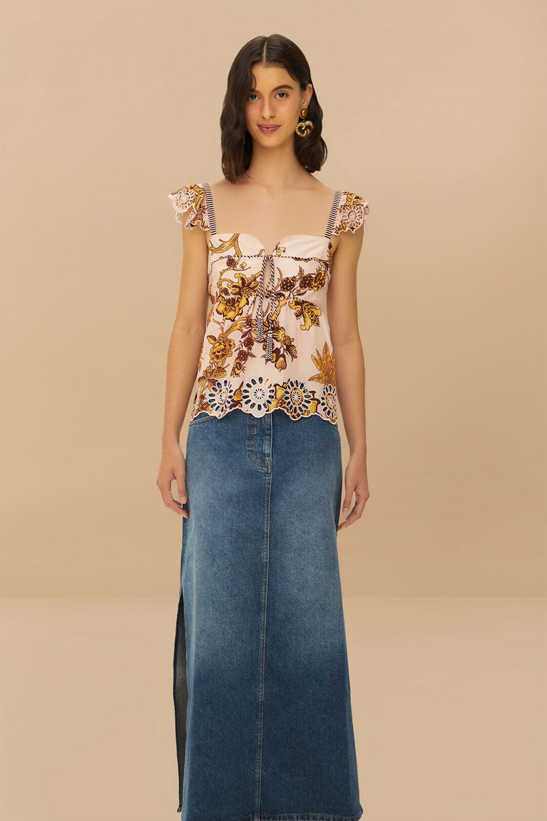 Denim Side Slit Maxi Skirt - Image 3