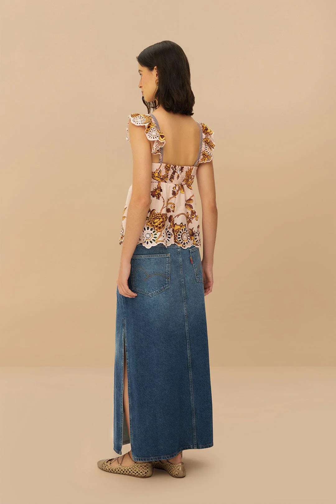 Denim Side Slit Maxi Skirt - Image 4
