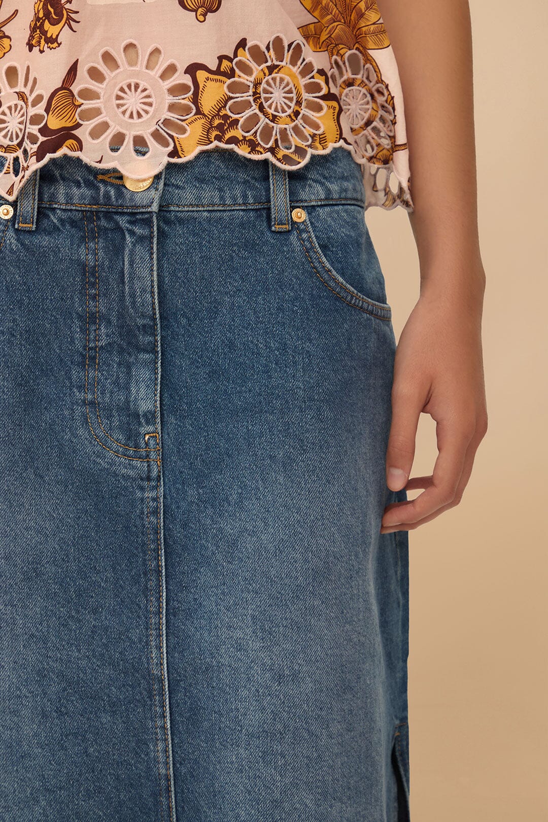 Denim Side Slit Maxi Skirt - Image 5