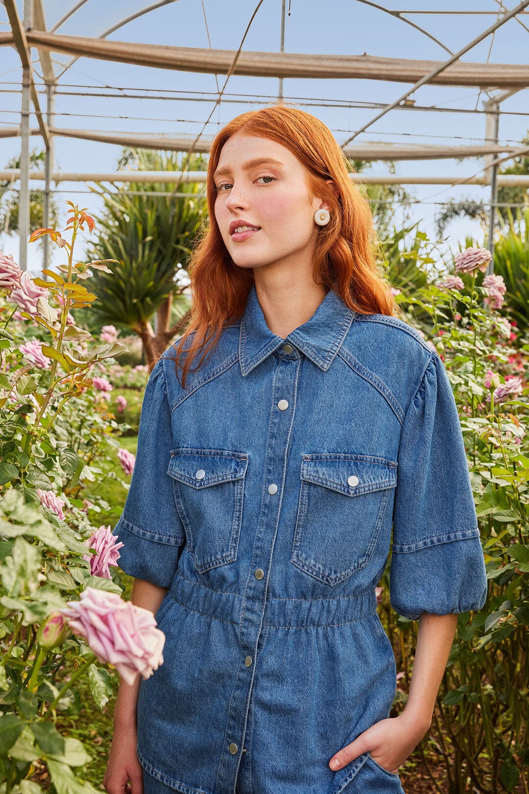 DENIM SHIRT PUFFING SLEEVE