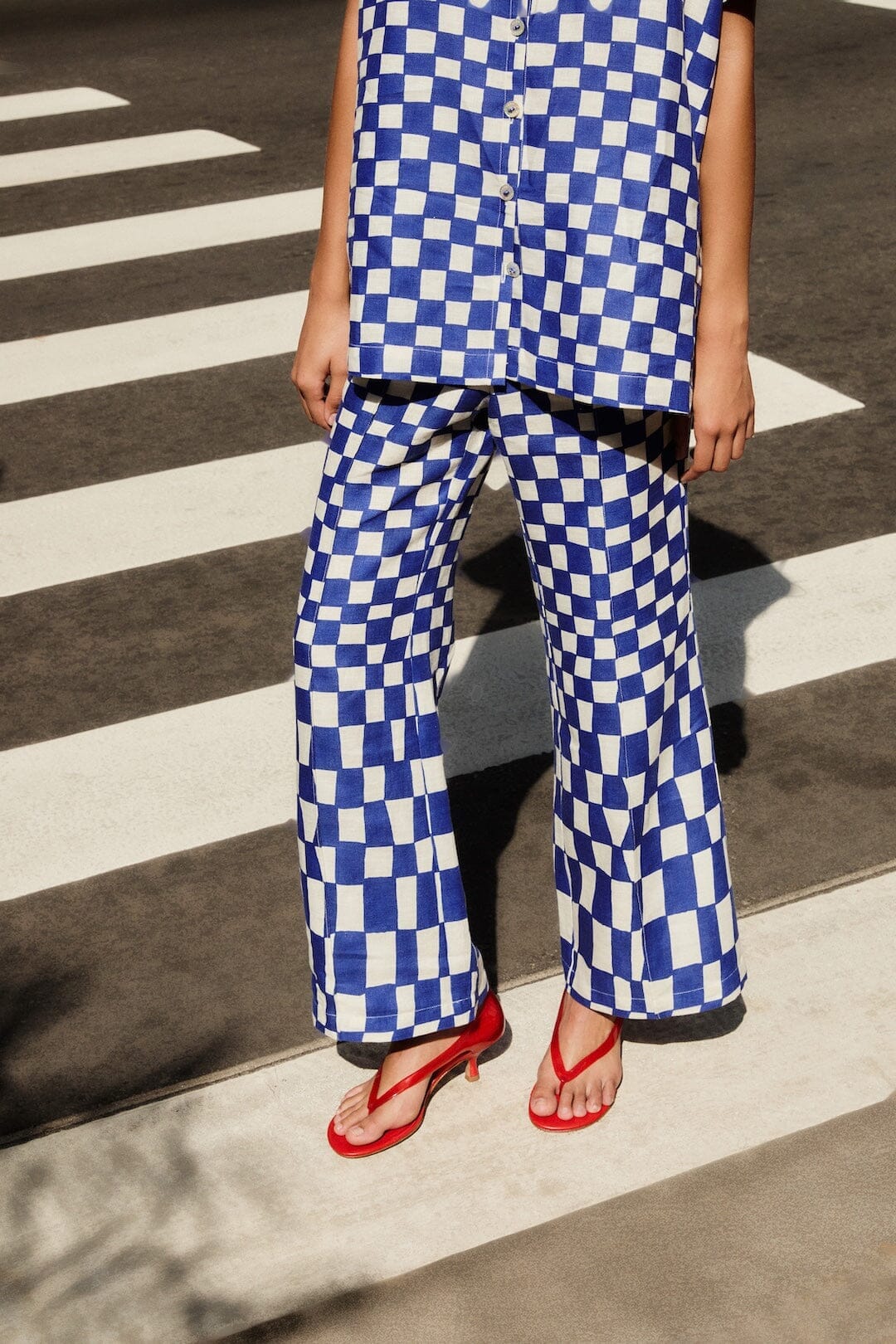 Blue Dream Checkered Lenzing Ecovero Euroflax Pants - Image 2