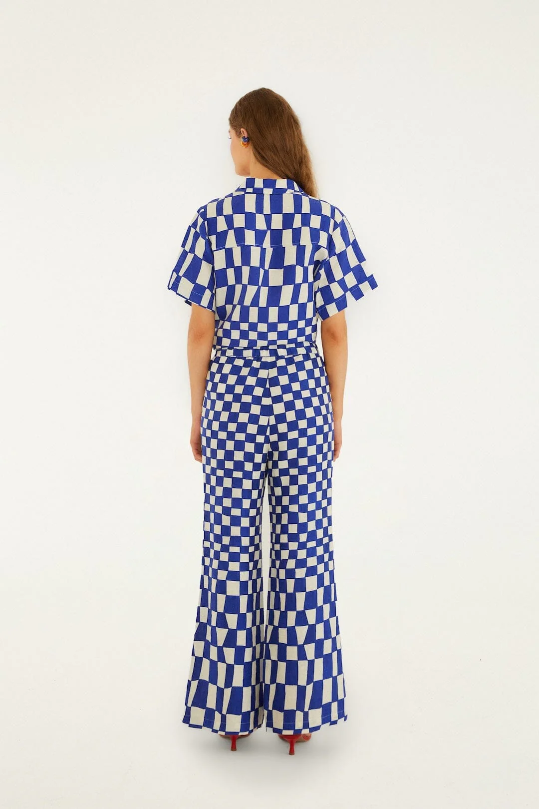 Blue Dream Checkered Lenzing Ecovero Euroflax Pants - Image 3