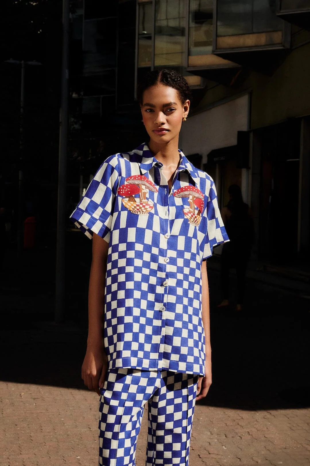 Blue Dream Checkered Short Sleeve Lenzing Ecovero Euroflax Shirt