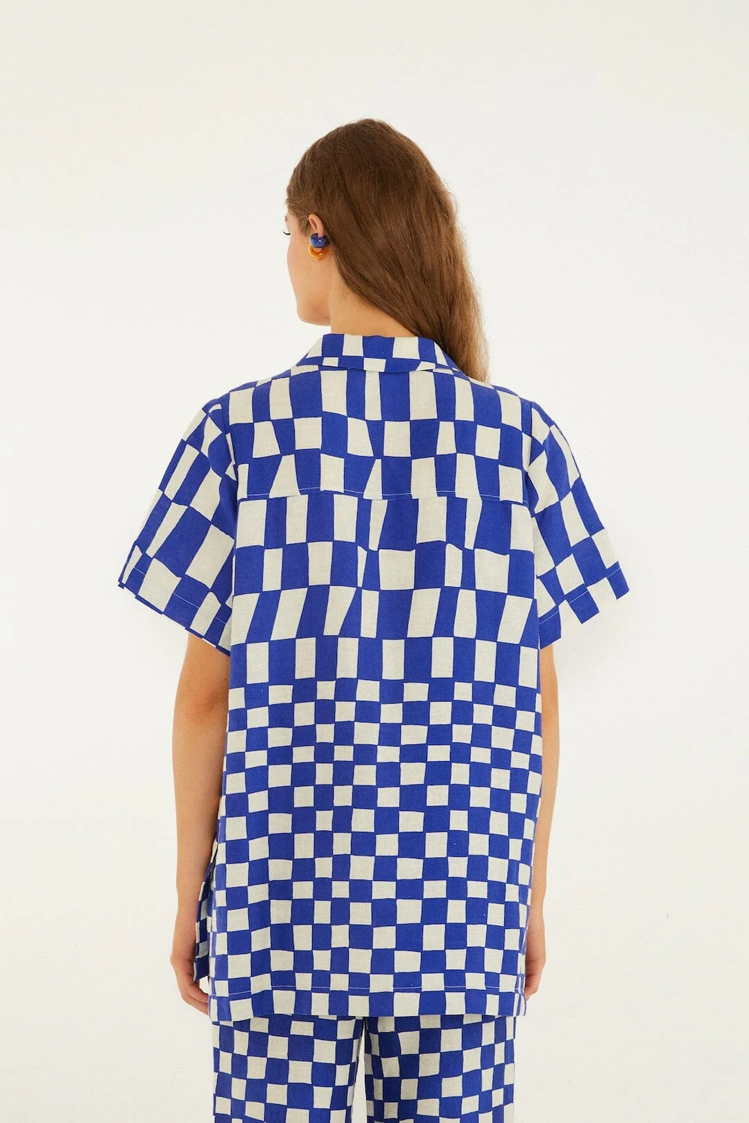 Blue Dream Checkered Short Sleeve Lenzing Ecovero Euroflax Shirt - Image 3