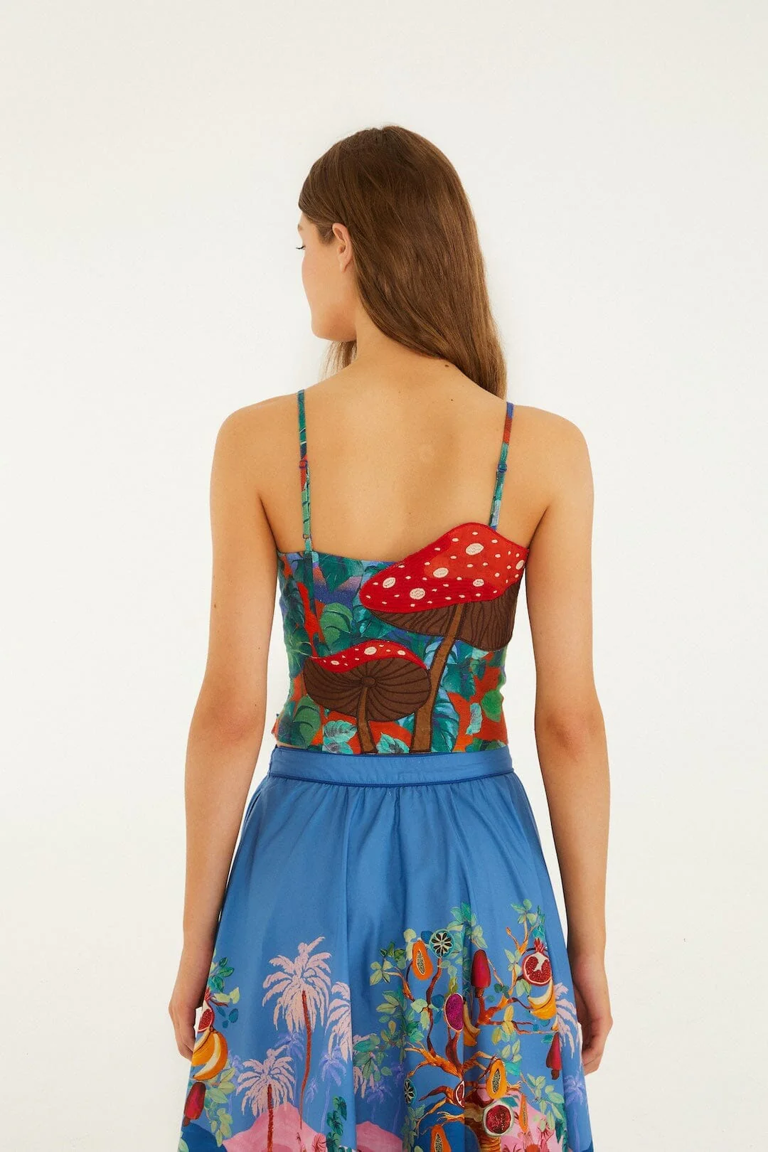 Mushroom Dream Landscape Embroidered Sleeveless Euroflax Premium Linen Top - Image 3