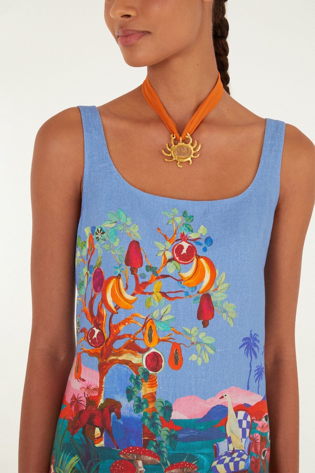 Multicolor Dream Landscape Euroflax Premium Linen Mini Dress - Image 2