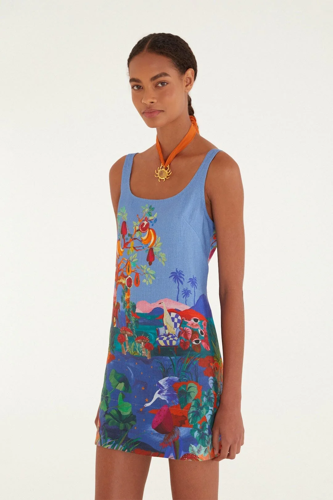 Multicolor Dream Landscape Euroflax Premium Linen Mini Dress - Image 4