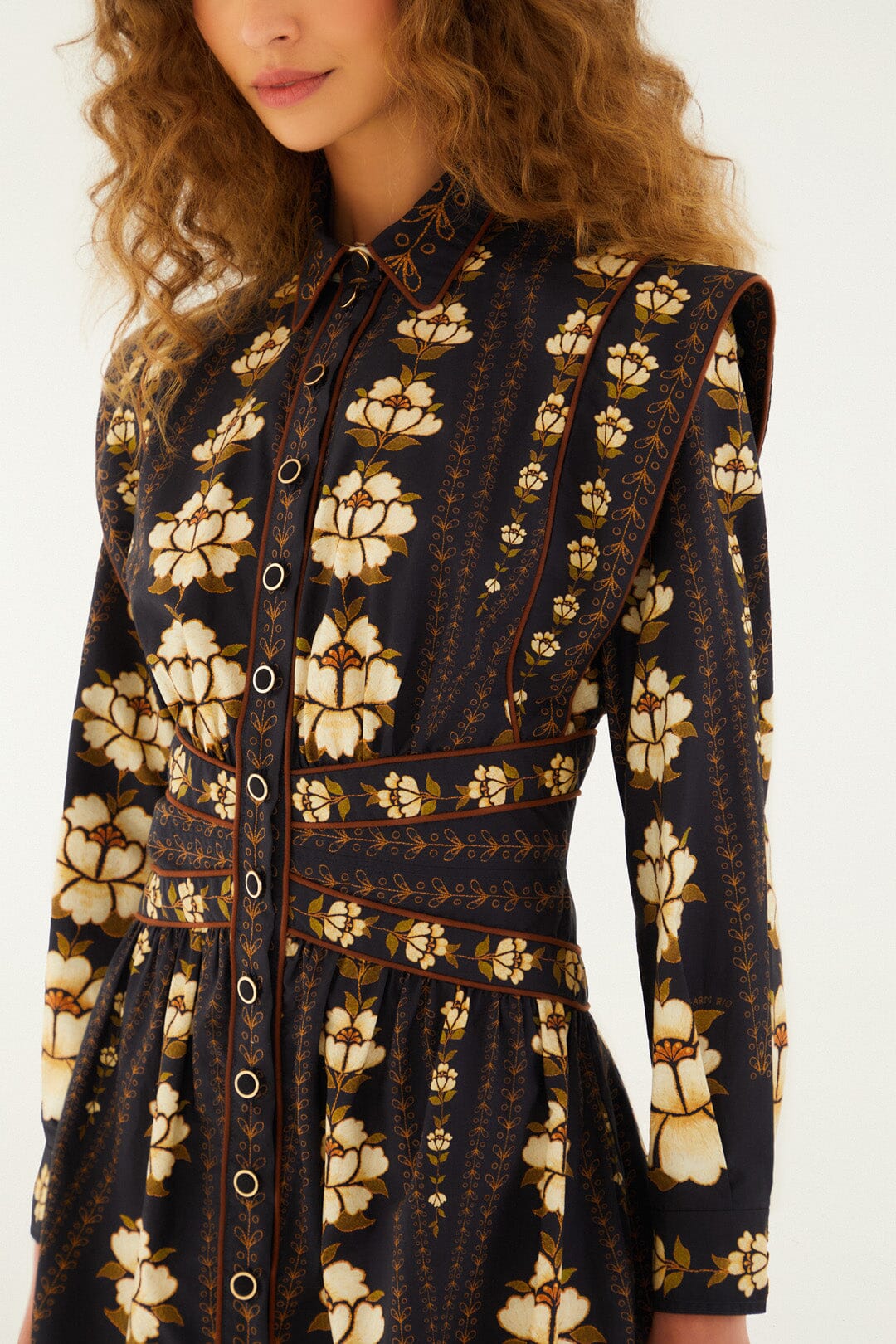Black Bold Flowers Long Sleeve Organic Cotton Mini Dress - Image 3