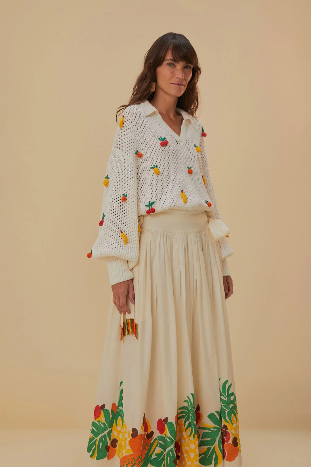 Embroidered Fruits Side Bow Midi Skirt - Image 3
