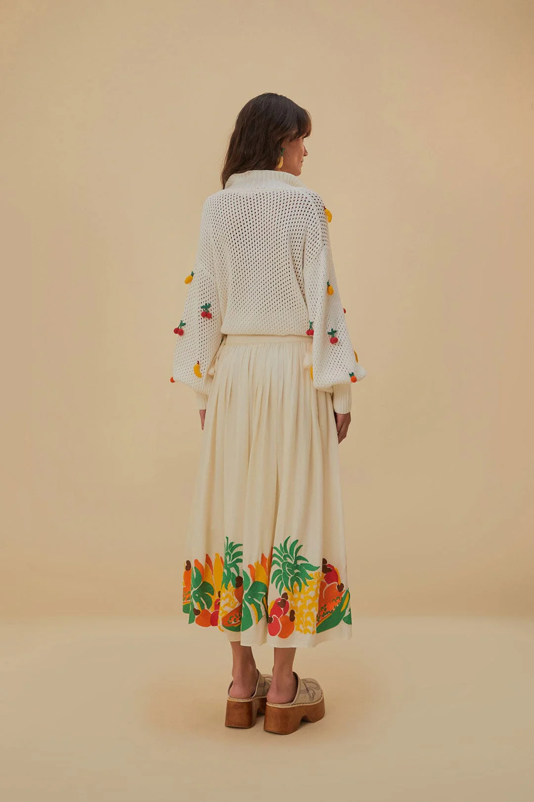 Embroidered Fruits Side Bow Midi Skirt - Image 6