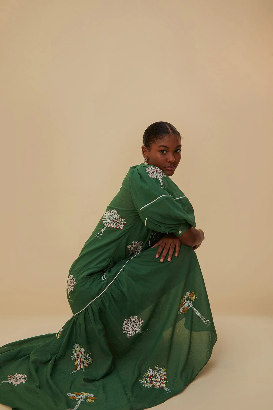 Embroidered Trees Short Sleeve Midi Dress - Image 2