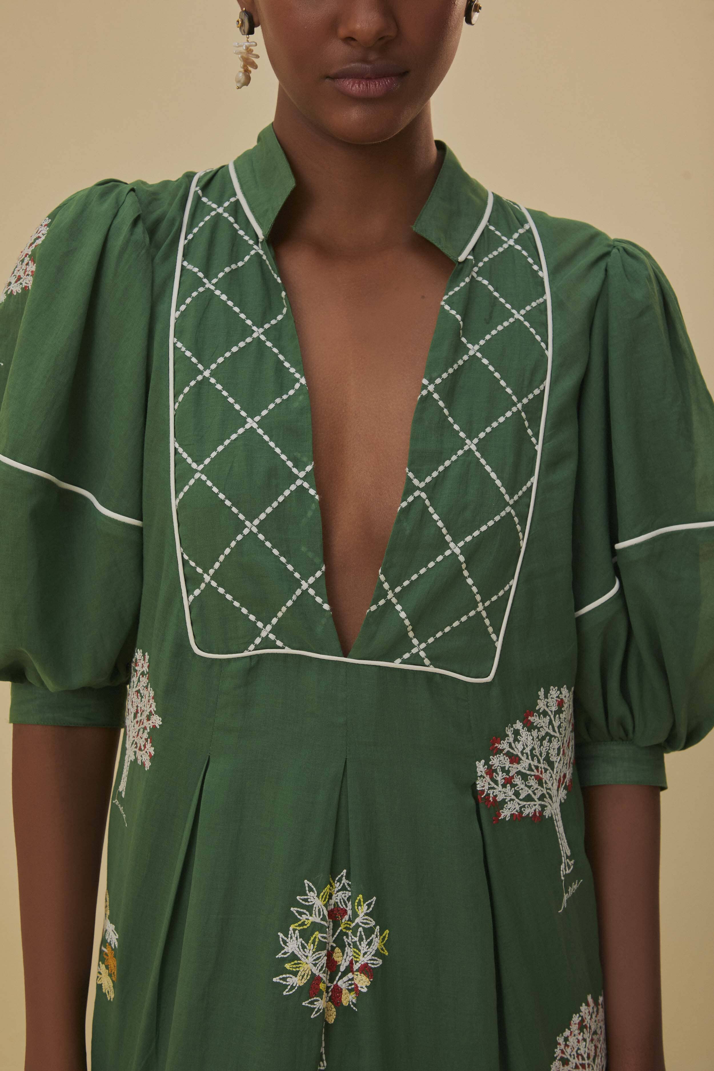 Embroidered Trees Short Sleeve Midi Dress - Image 3