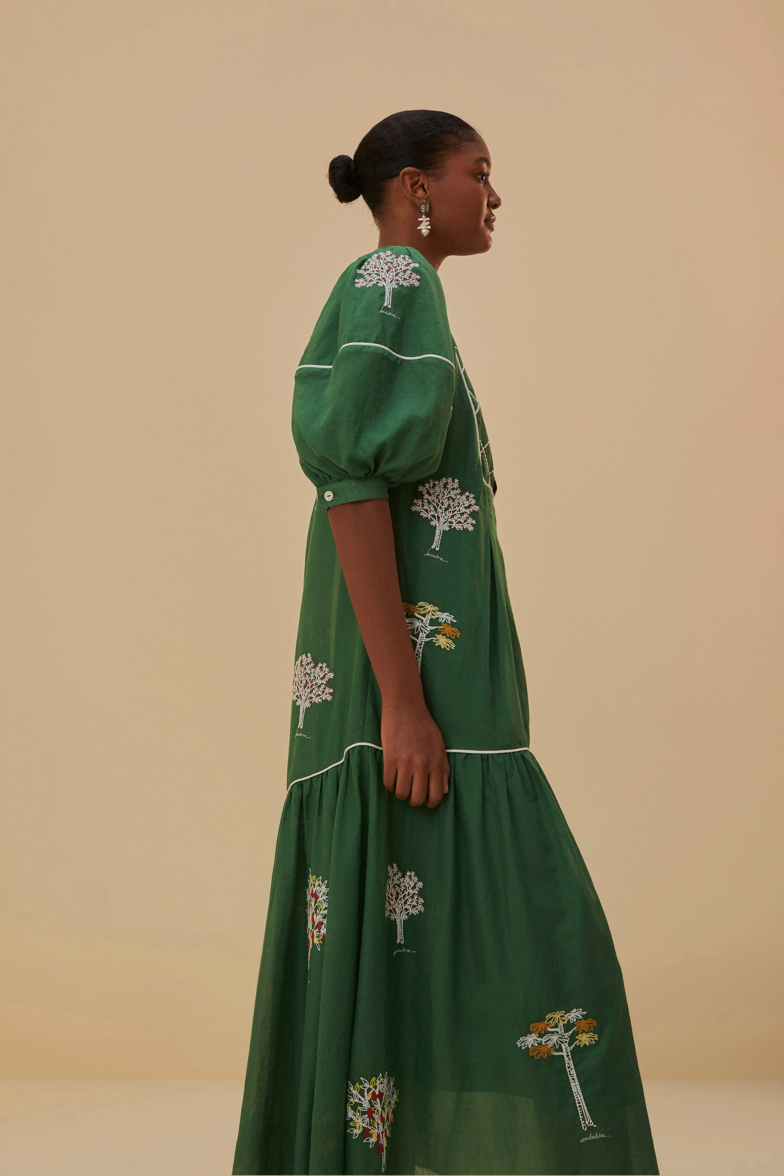 Embroidered Trees Short Sleeve Midi Dress - Image 4