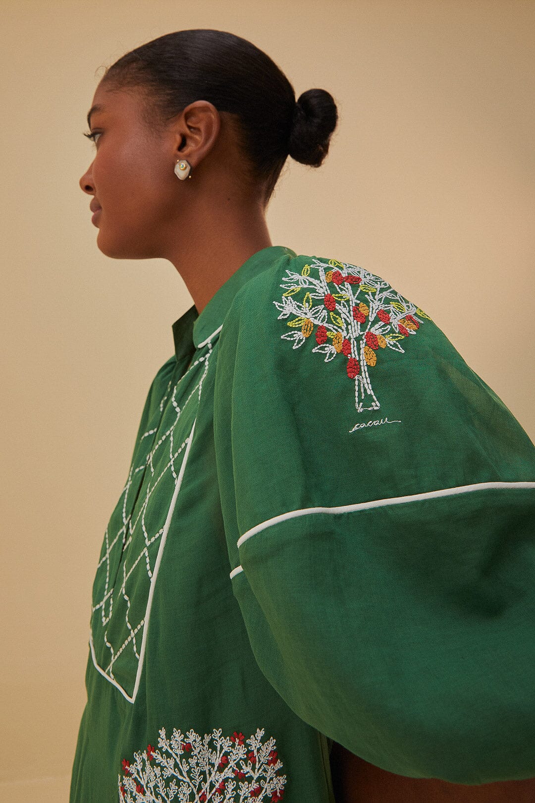Embroidered Trees Short Sleeve Midi Dress - Image 5