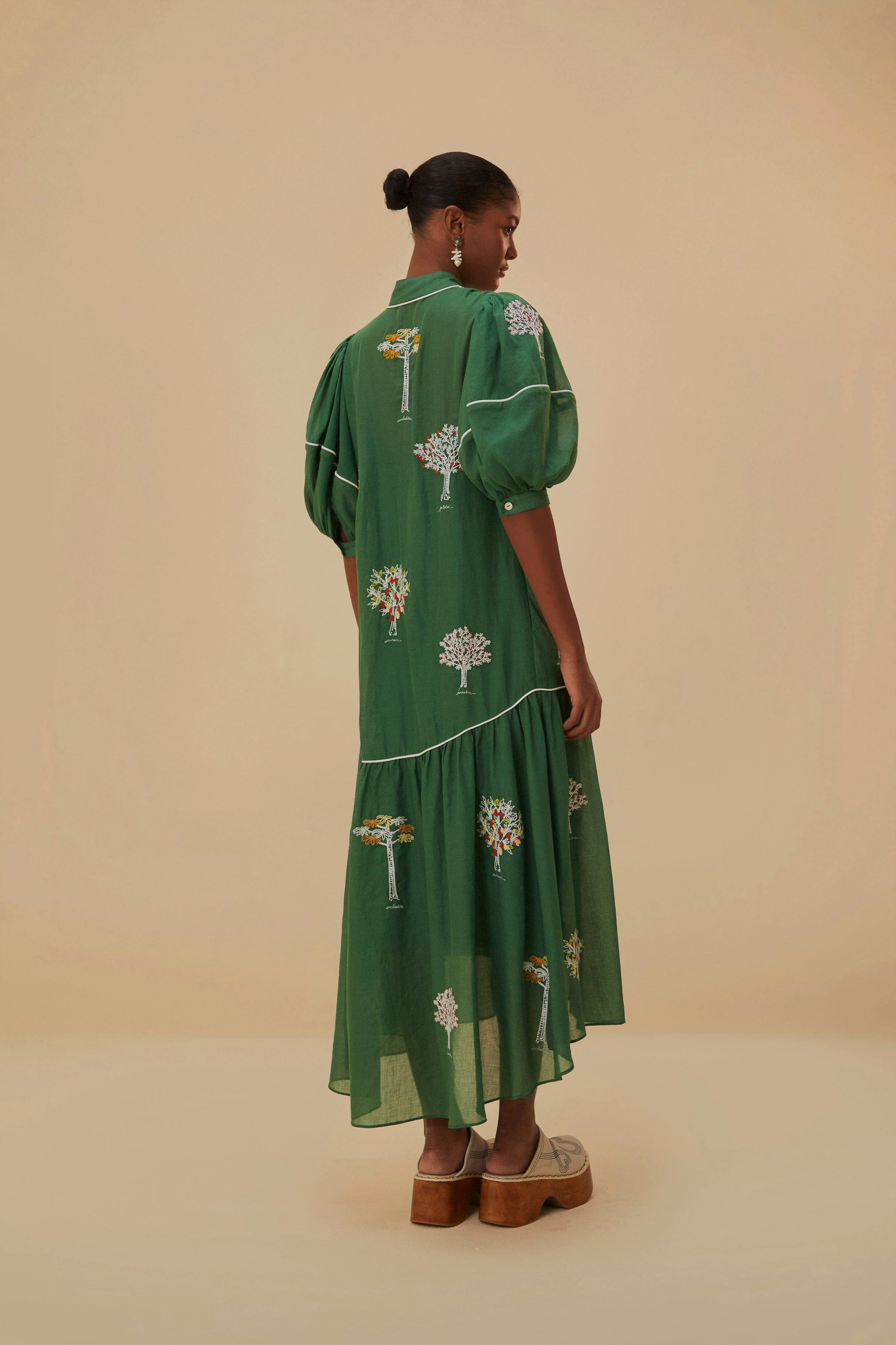 Embroidered Trees Short Sleeve Midi Dress - Image 6