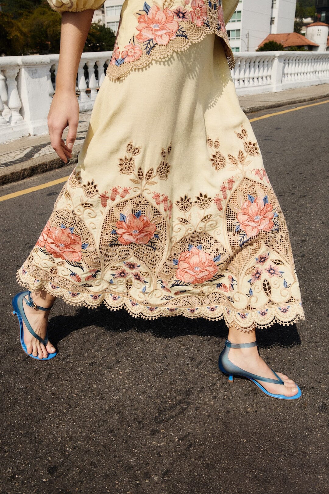 Butter Yellow Embroidered Lenzing Ecovero Euroflax Midi Dress - Image 2