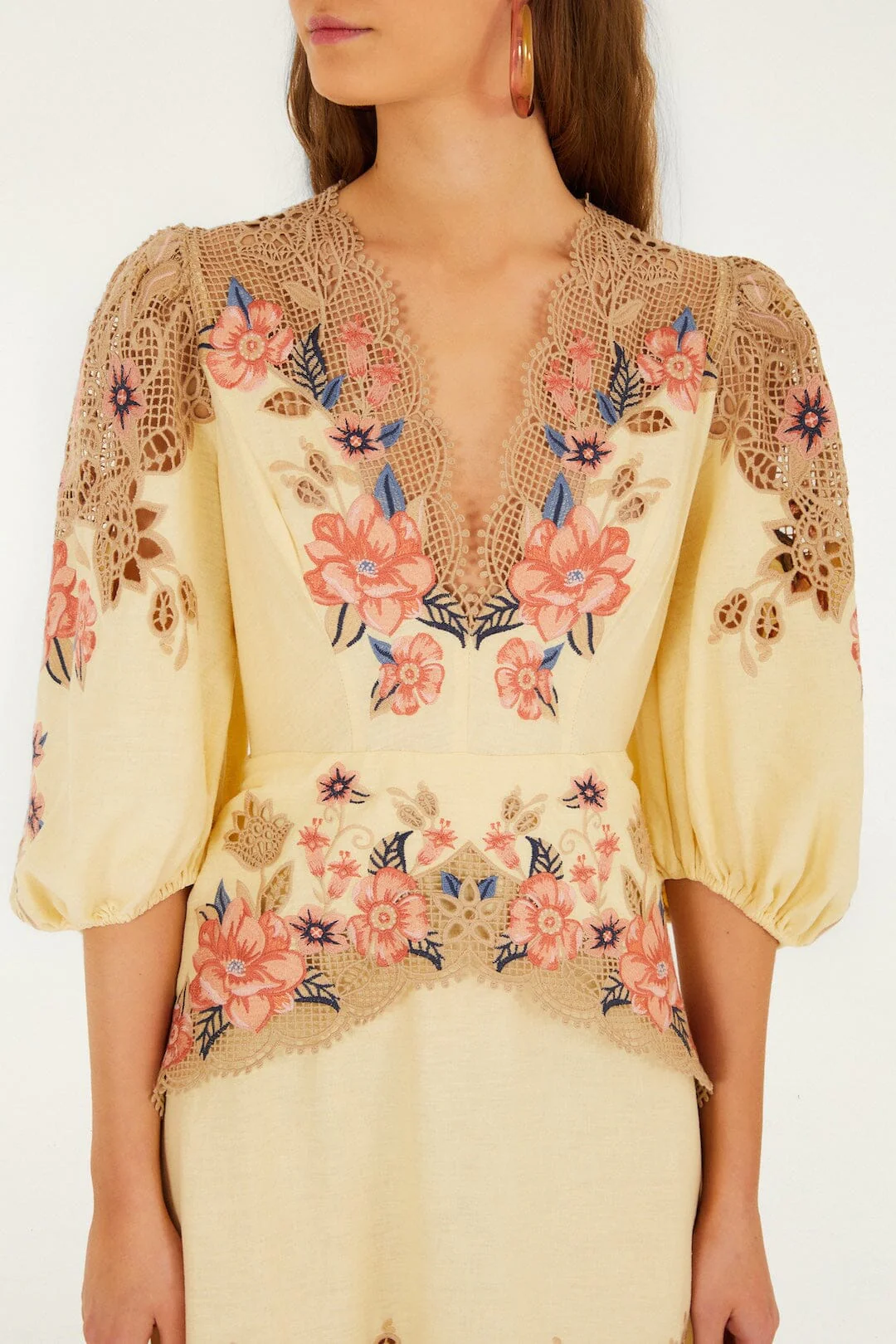 Butter Yellow Embroidered Lenzing Ecovero Euroflax Midi Dress - Image 4