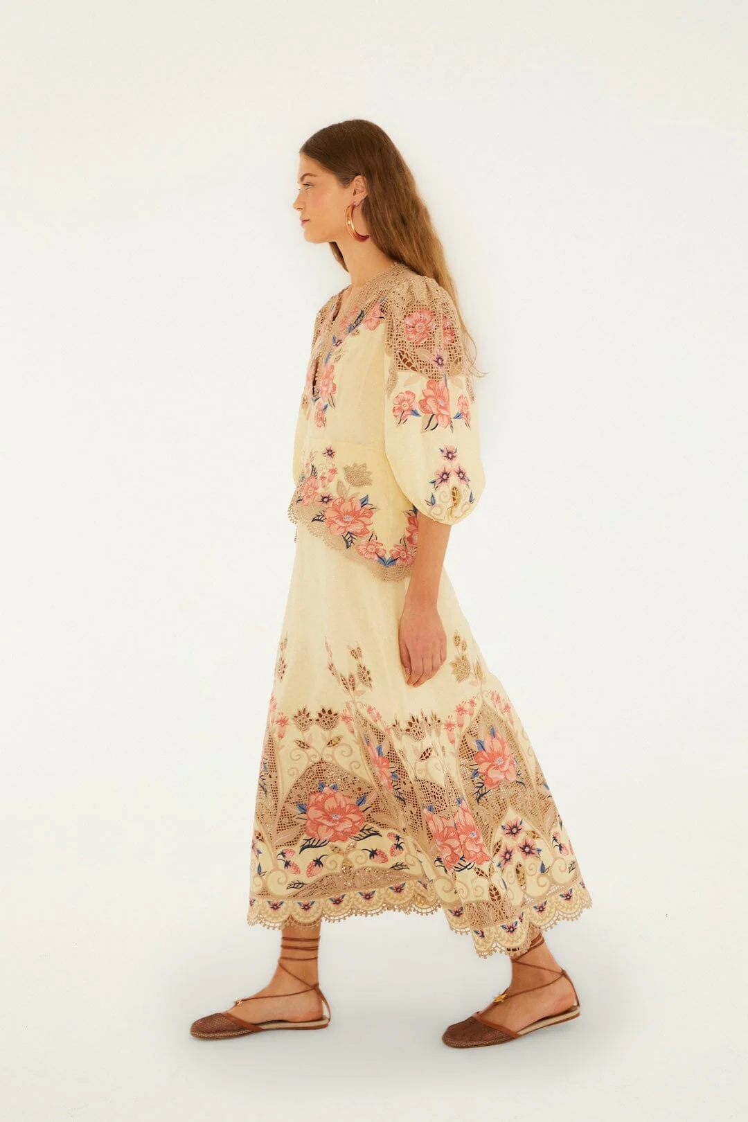 Butter Yellow Embroidered Lenzing Ecovero Euroflax Midi Dress - Image 5
