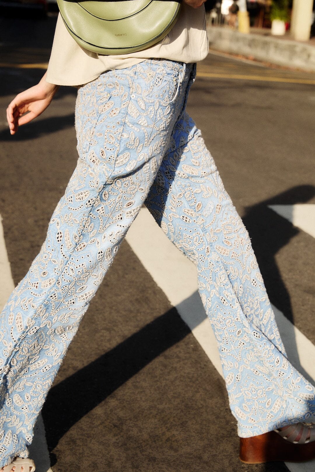 Denim Eyelet Pockets Flare Pants - Image 2