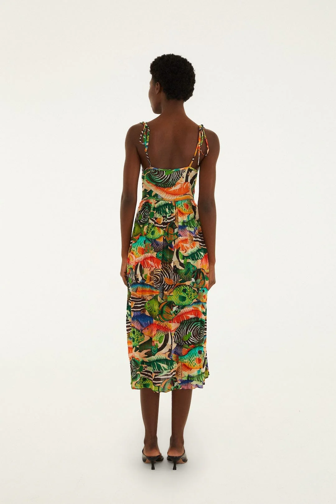 Multicolor Fish Sea Sleeveless Midi Dress - Image 3