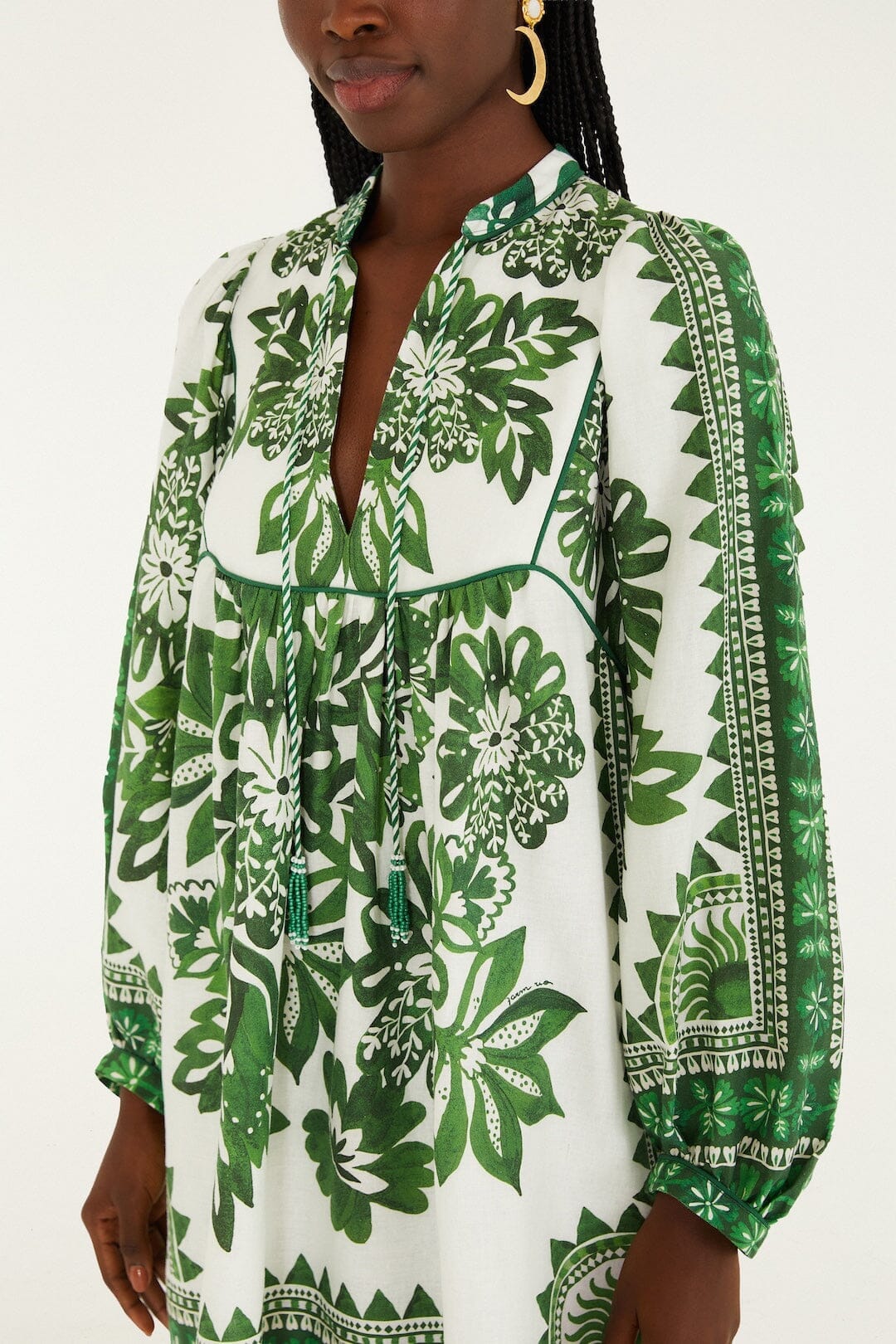 Green Flora Tapestry Lenzing Ecovero Euroflax Mini Dress - Image 2