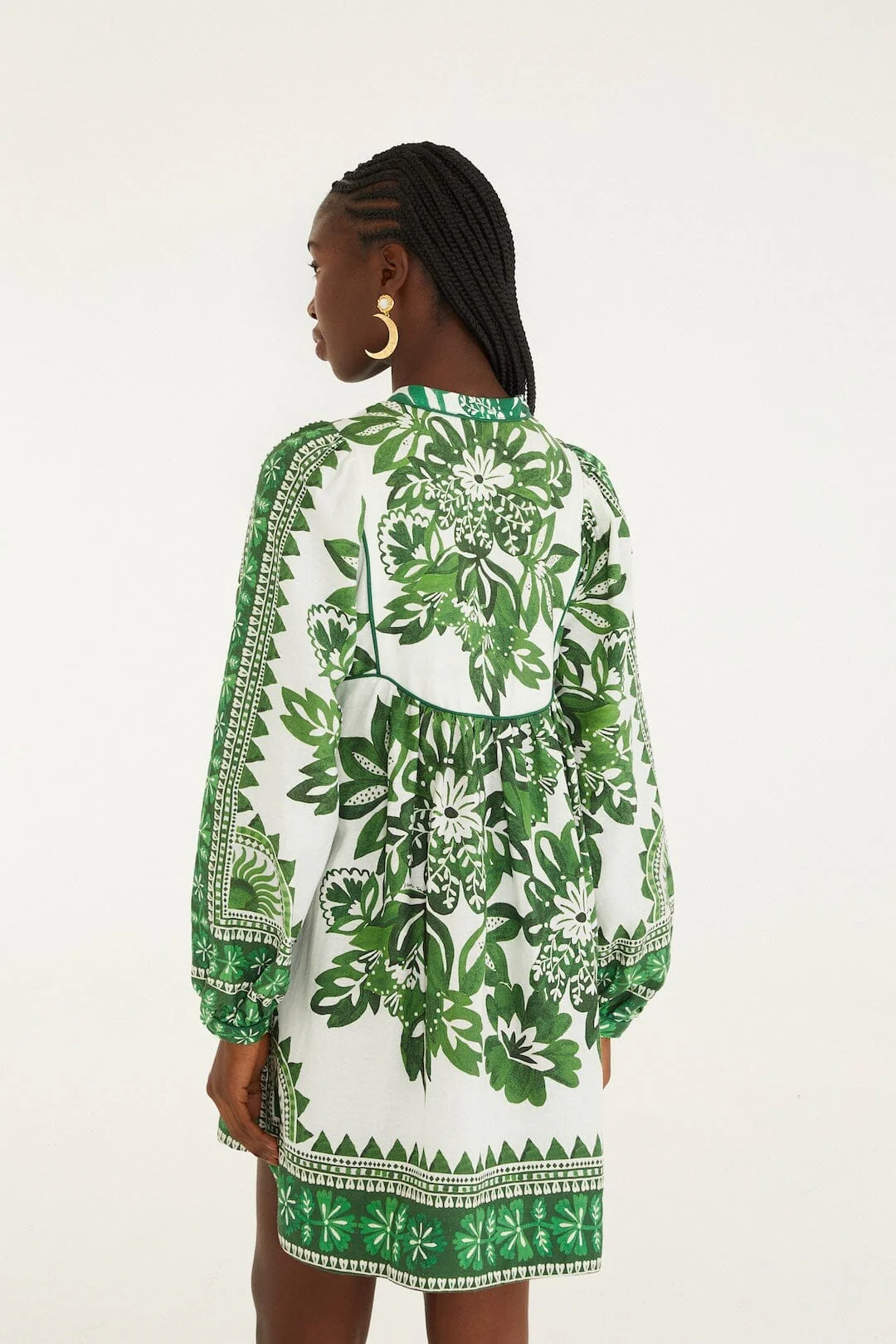 Green Flora Tapestry Lenzing Ecovero Euroflax Mini Dress - Image 3