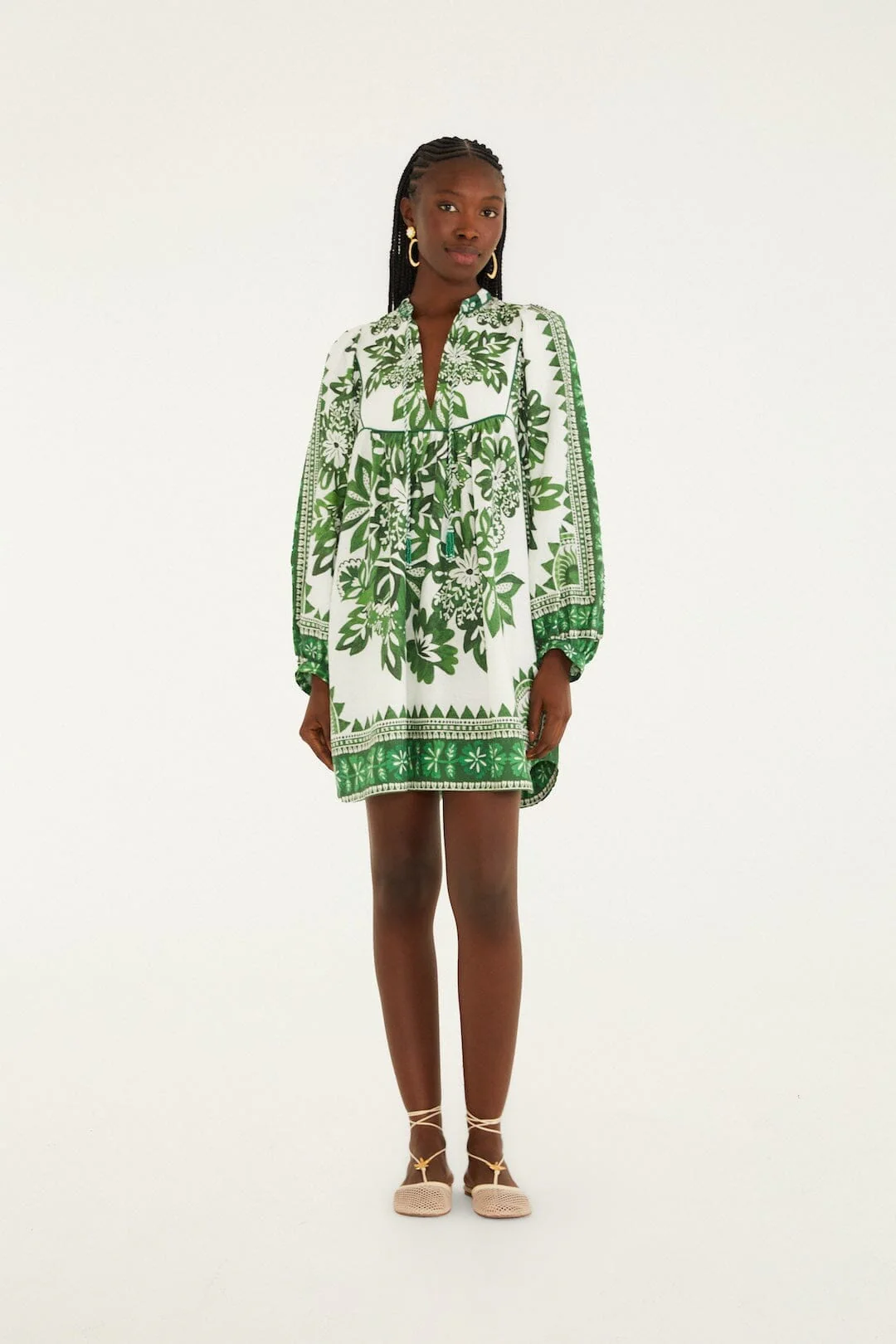 Green Flora Tapestry Lenzing Ecovero Euroflax Mini Dress - Image 4