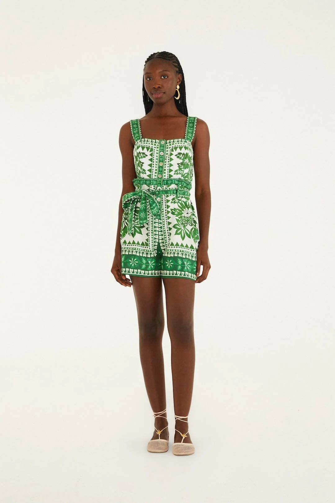 Green Flora Tapestry Lenzing Ecovero Euroflax Romper - Image 4