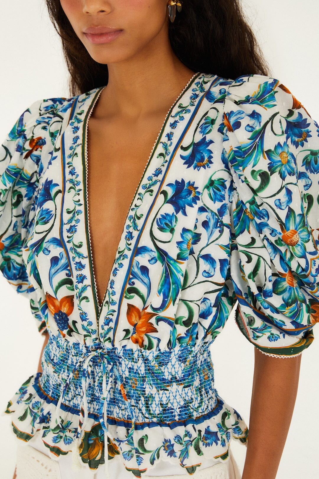 Off-White Flora Tile Smocked Organic Cotton Blouse - Image 2