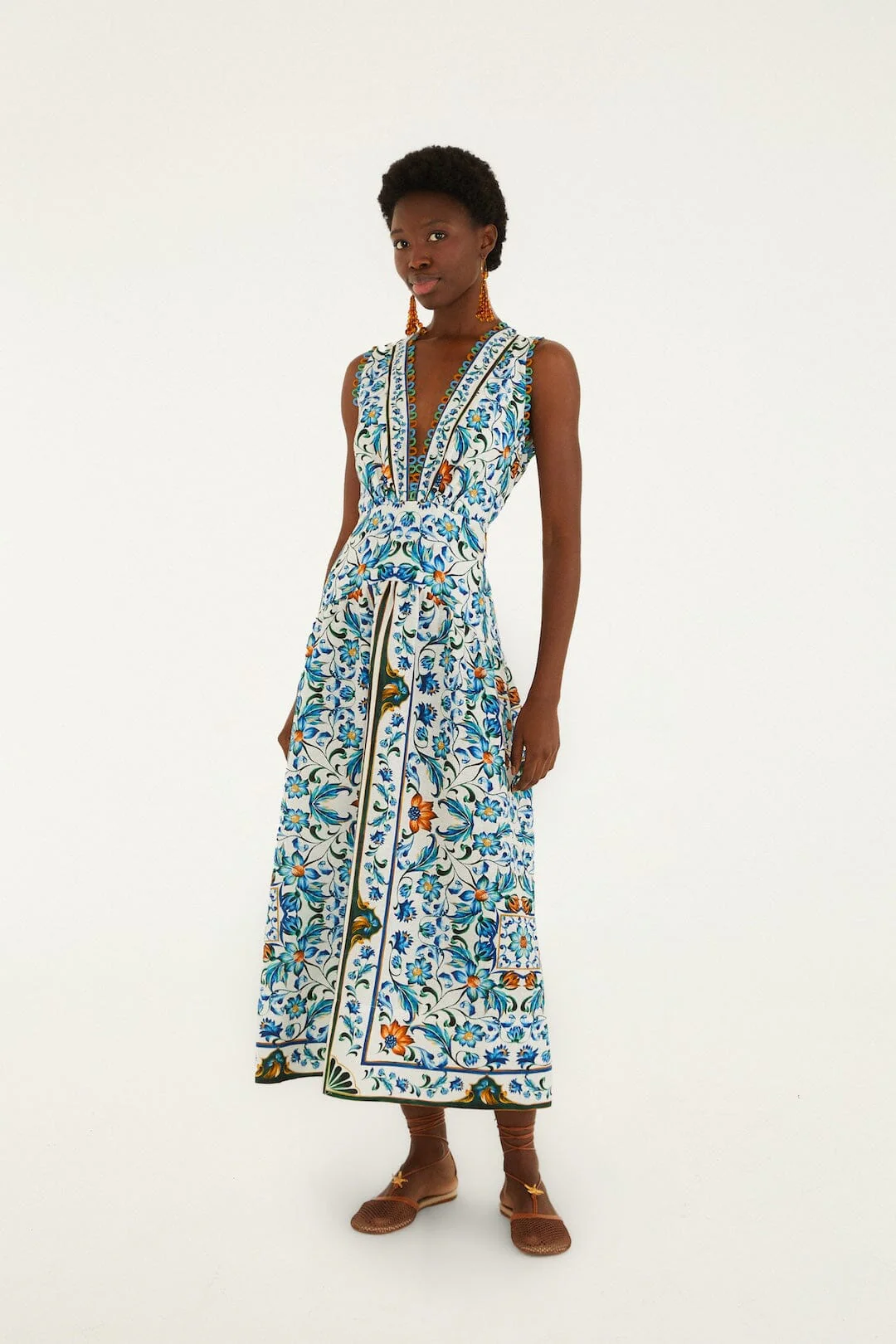 Off-White Flora Tile Scallop Euroflax Premium Linen Maxi Dress