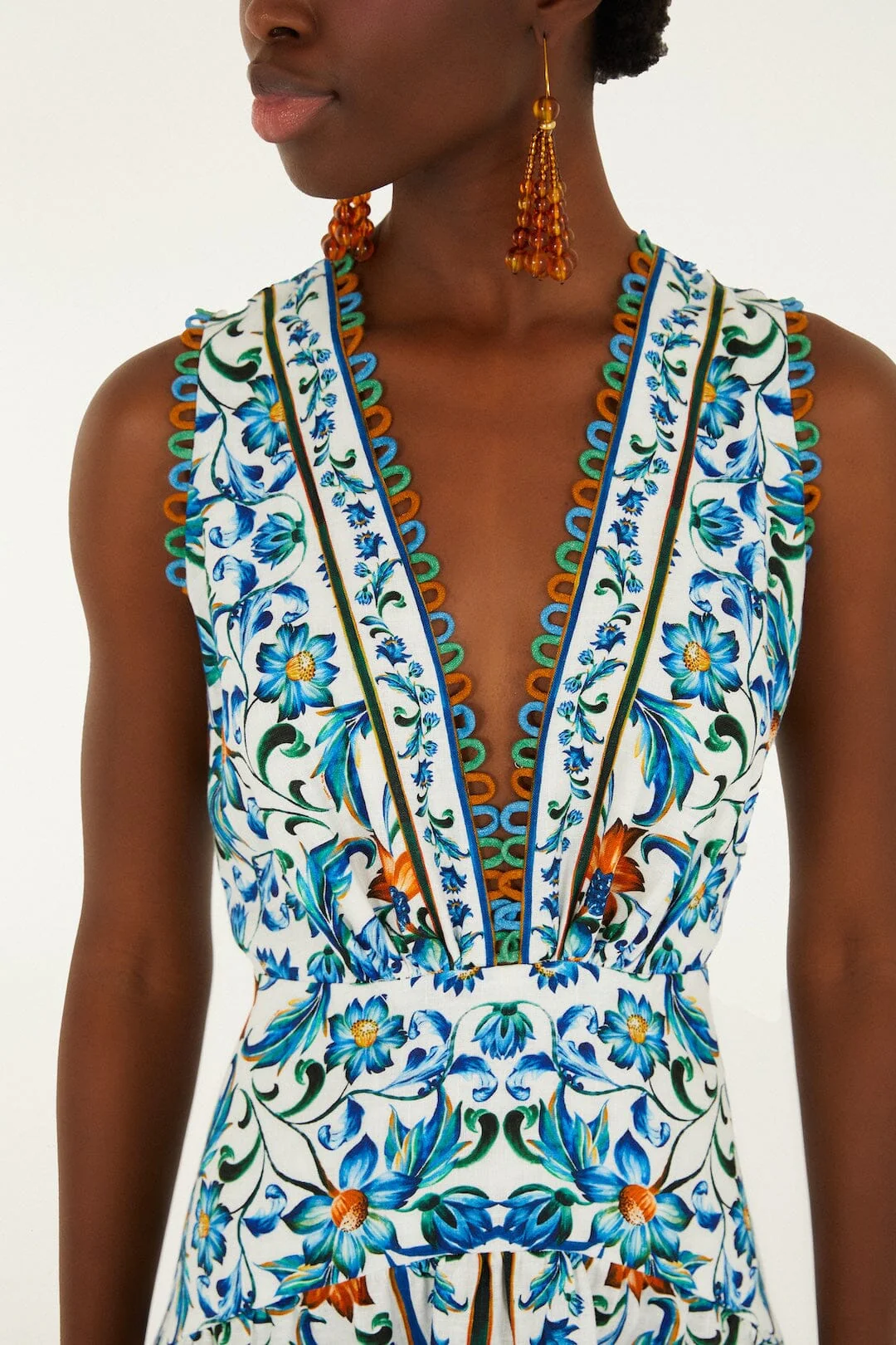 Off-White Flora Tile Scallop Euroflax Premium Linen Maxi Dress - Image 2