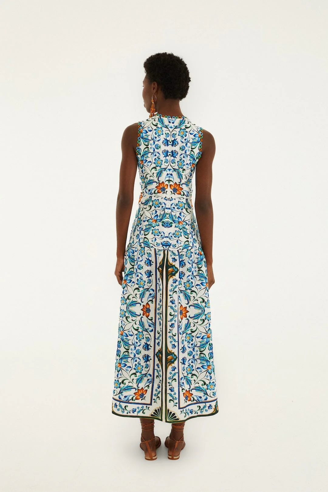 Off-White Flora Tile Scallop Euroflax Premium Linen Maxi Dress - Image 3