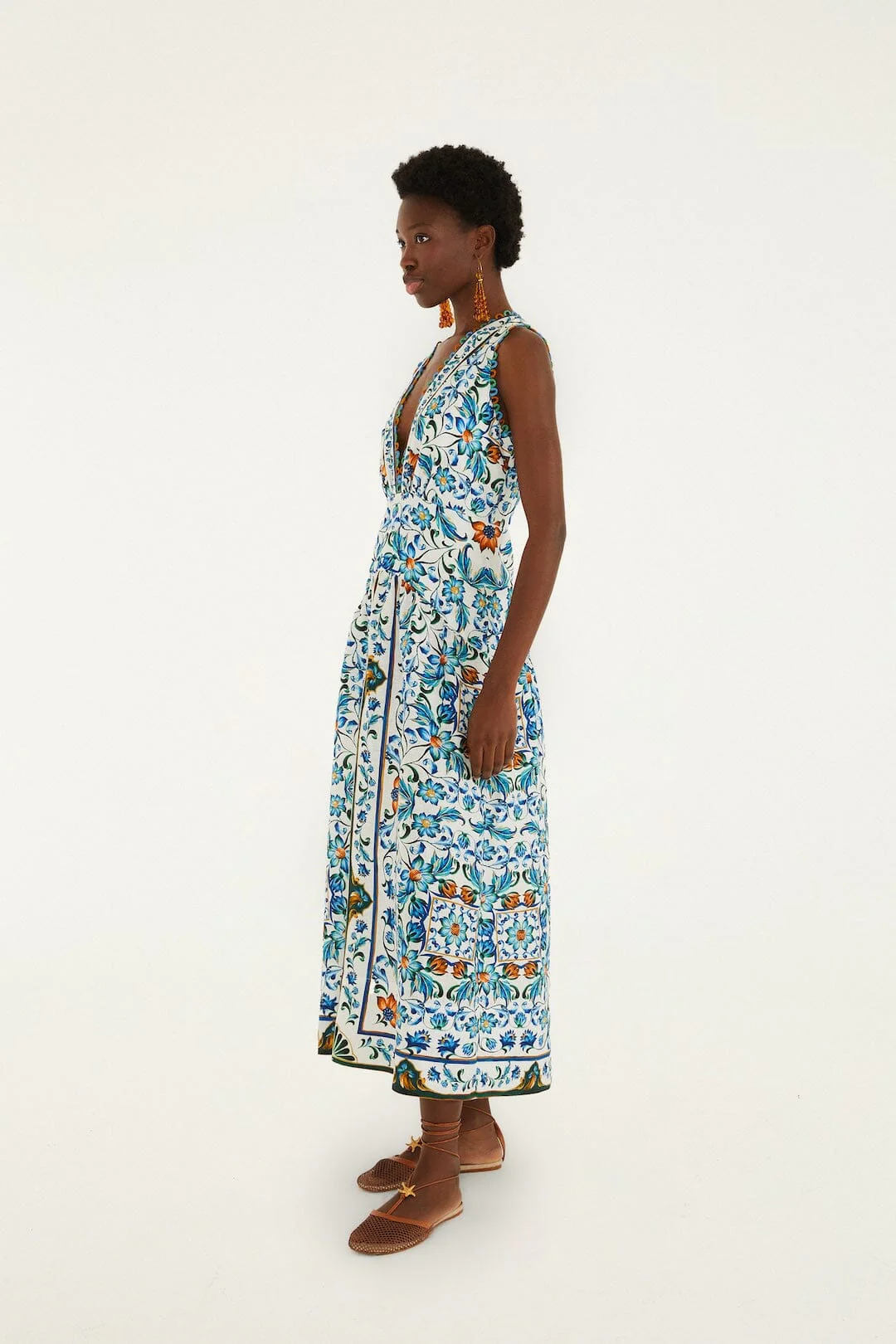 Off-White Flora Tile Scallop Euroflax Premium Linen Maxi Dress - Image 4