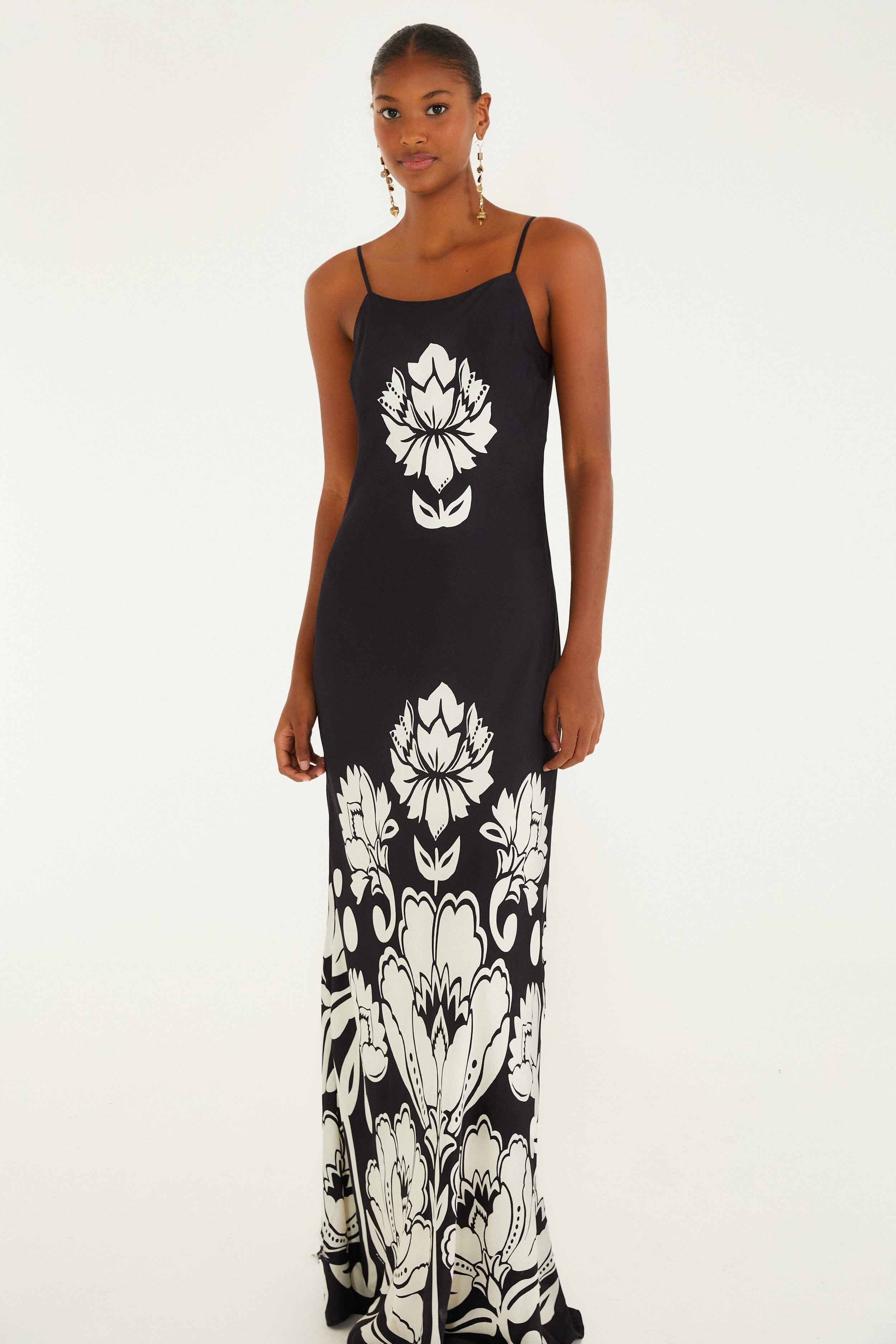 Black & White Floral Arabesque Slip Lenzing™ Ecovero™ Viscose Maxi Dress - Image 2