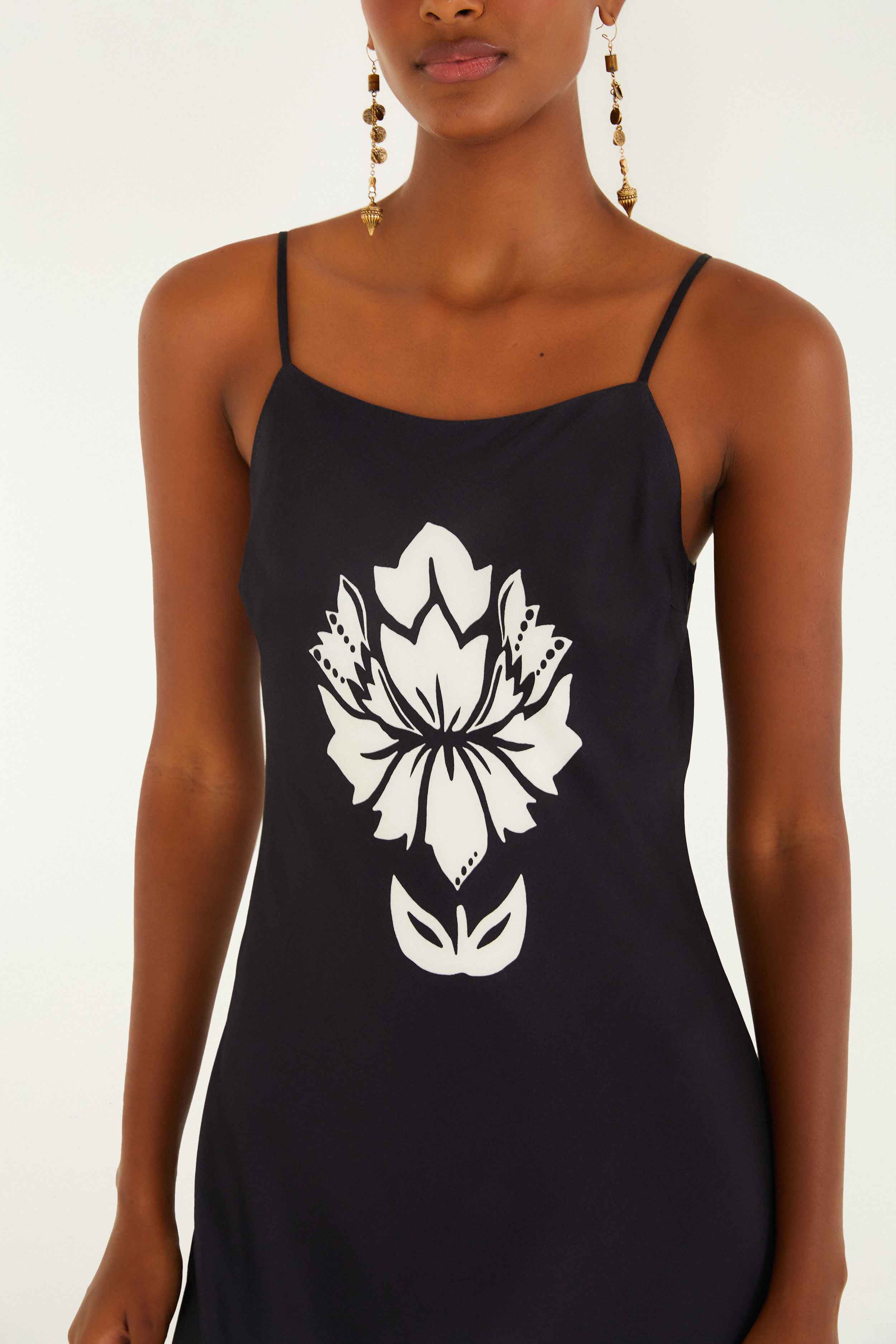 Black & White Floral Arabesque Slip Lenzing™ Ecovero™ Viscose Maxi Dress - Image 3