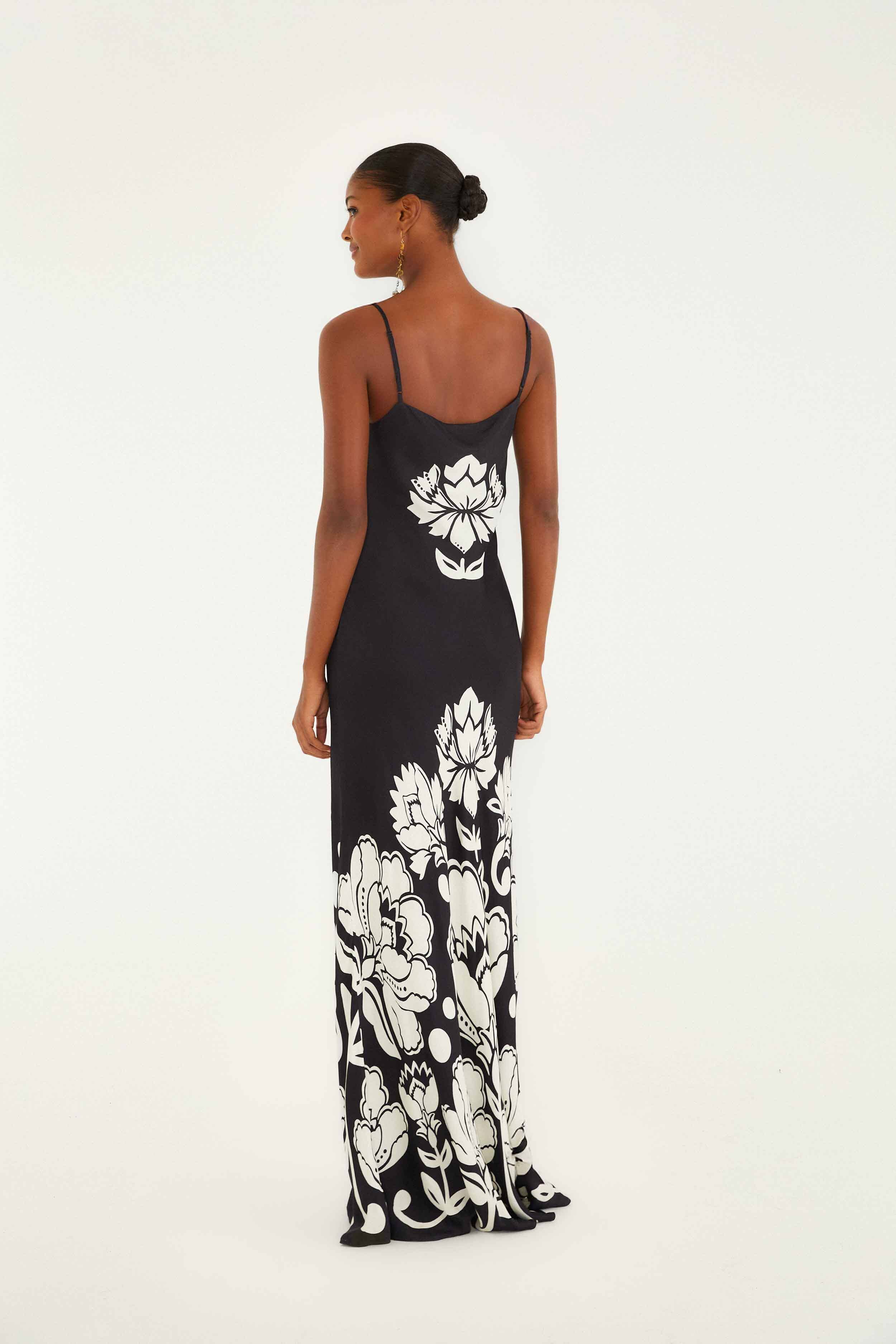 Black & White Floral Arabesque Slip Lenzing™ Ecovero™ Viscose Maxi Dress - Image 4