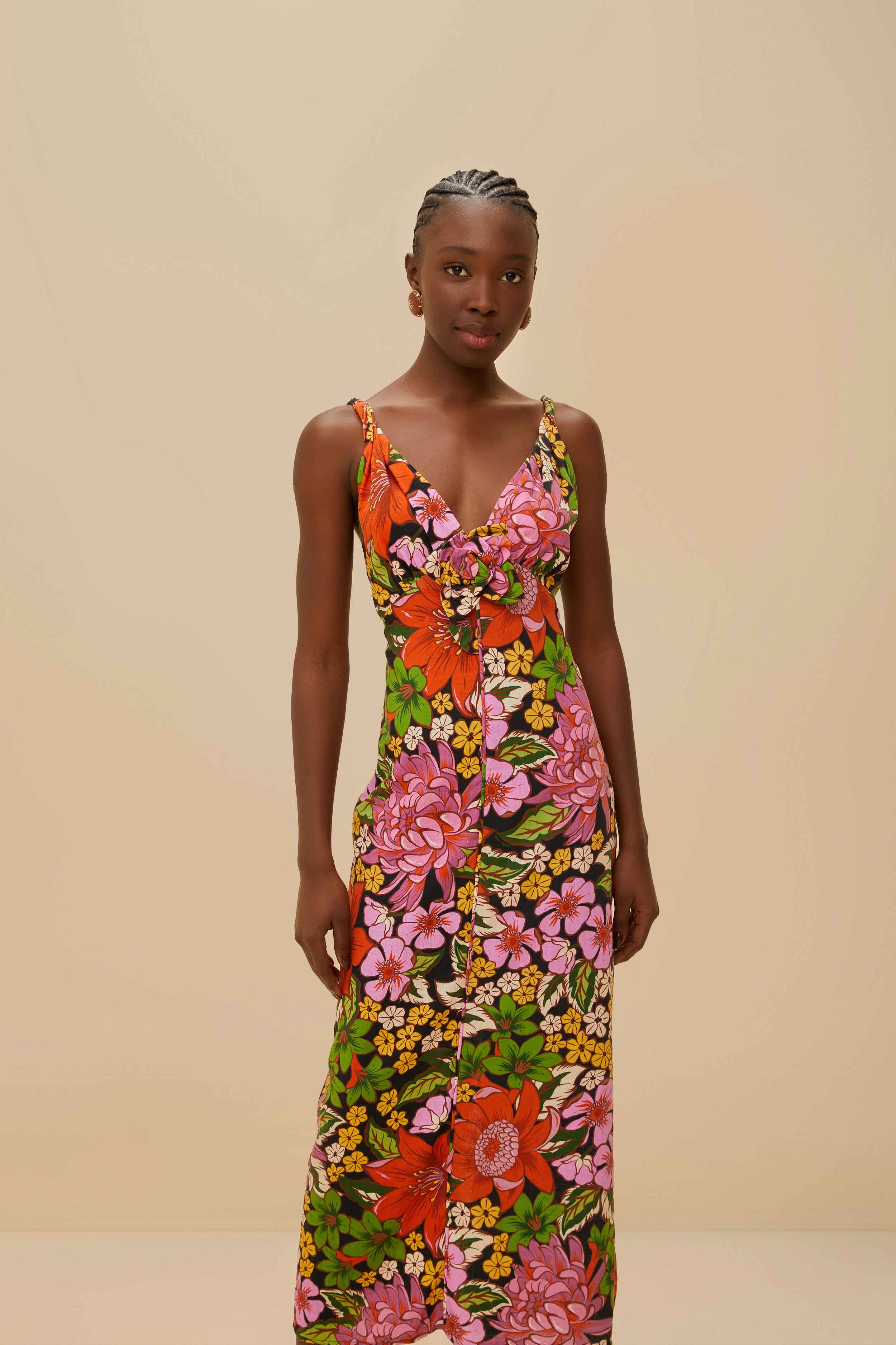 Black Floral Vivi Rose LENZING™ ECOVERO™ Euroflax™ Midi Dress - Image 2