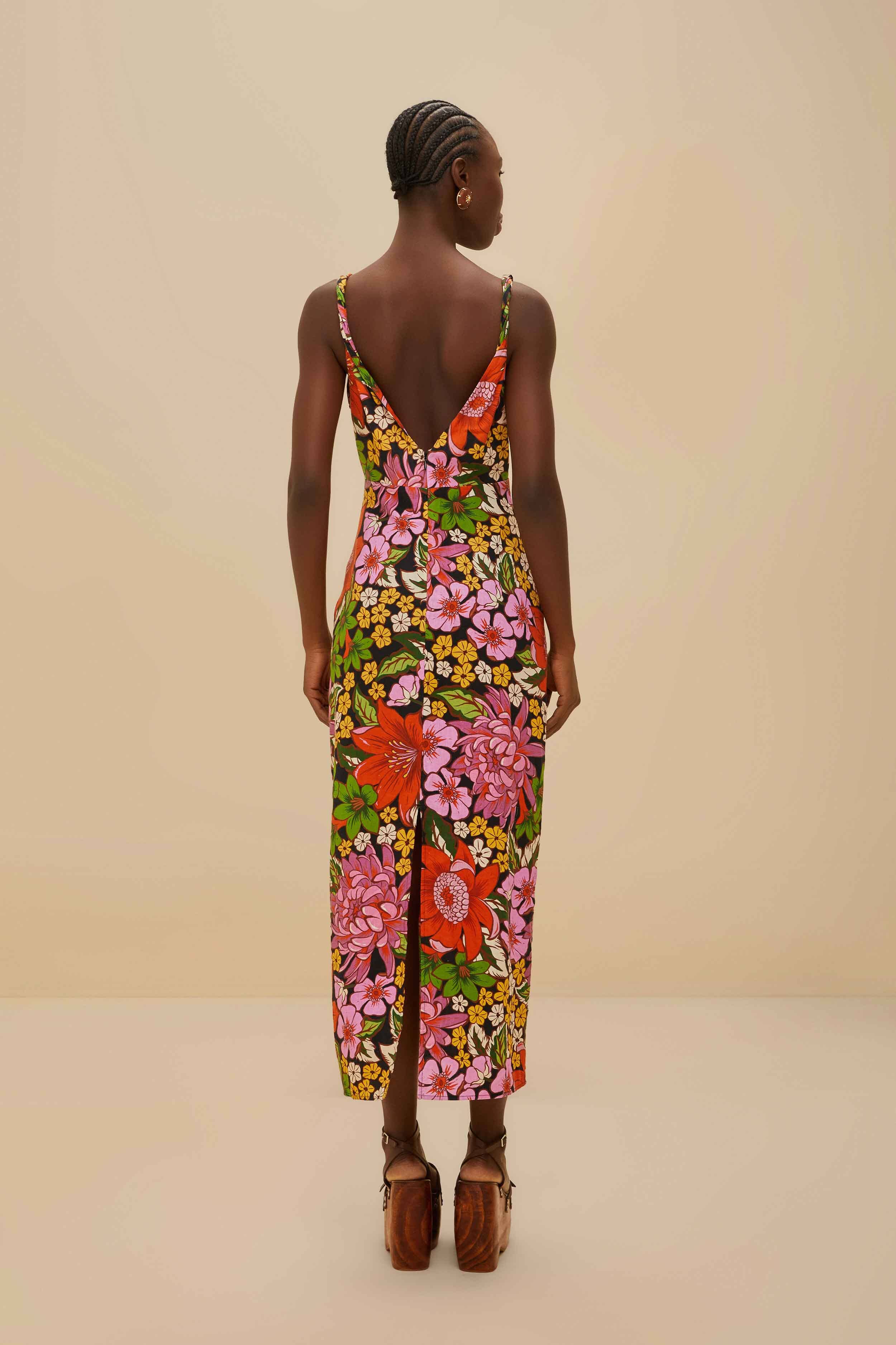 Black Floral Vivi Rose LENZING™ ECOVERO™ Euroflax™ Midi Dress - Image 3