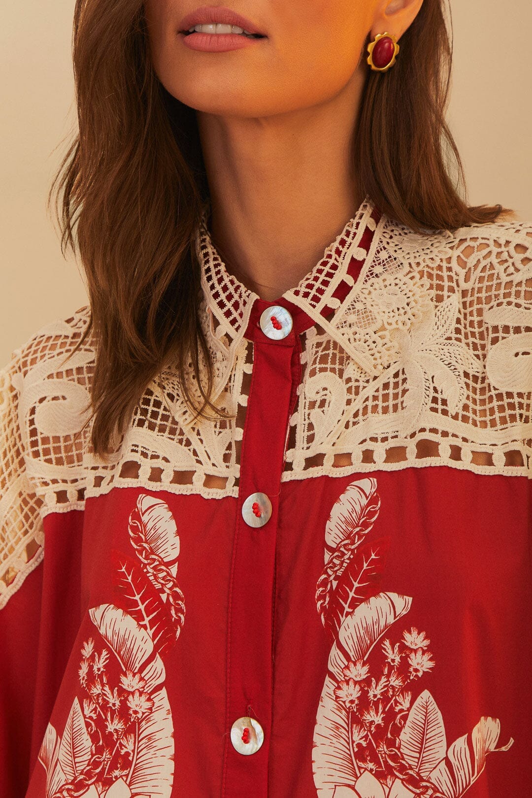 Red Floral Chains Guipure Midi Dress - Image 4